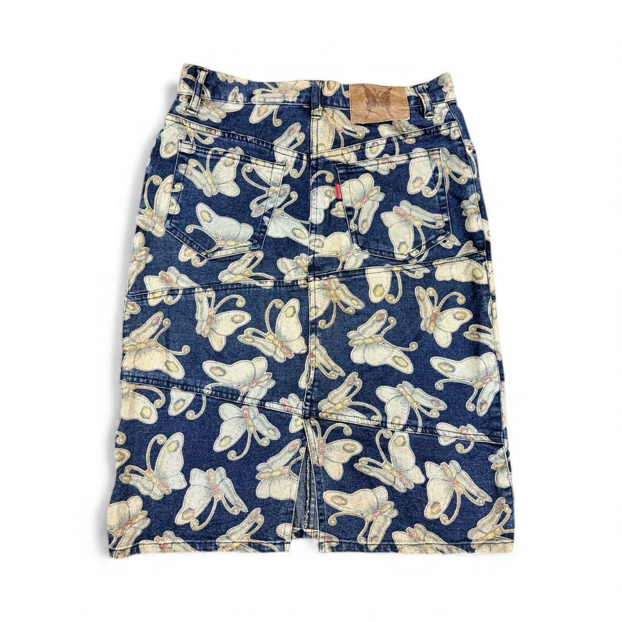 Vtg🔥Chevignon Butterfly All Over Print Jeans Skirt