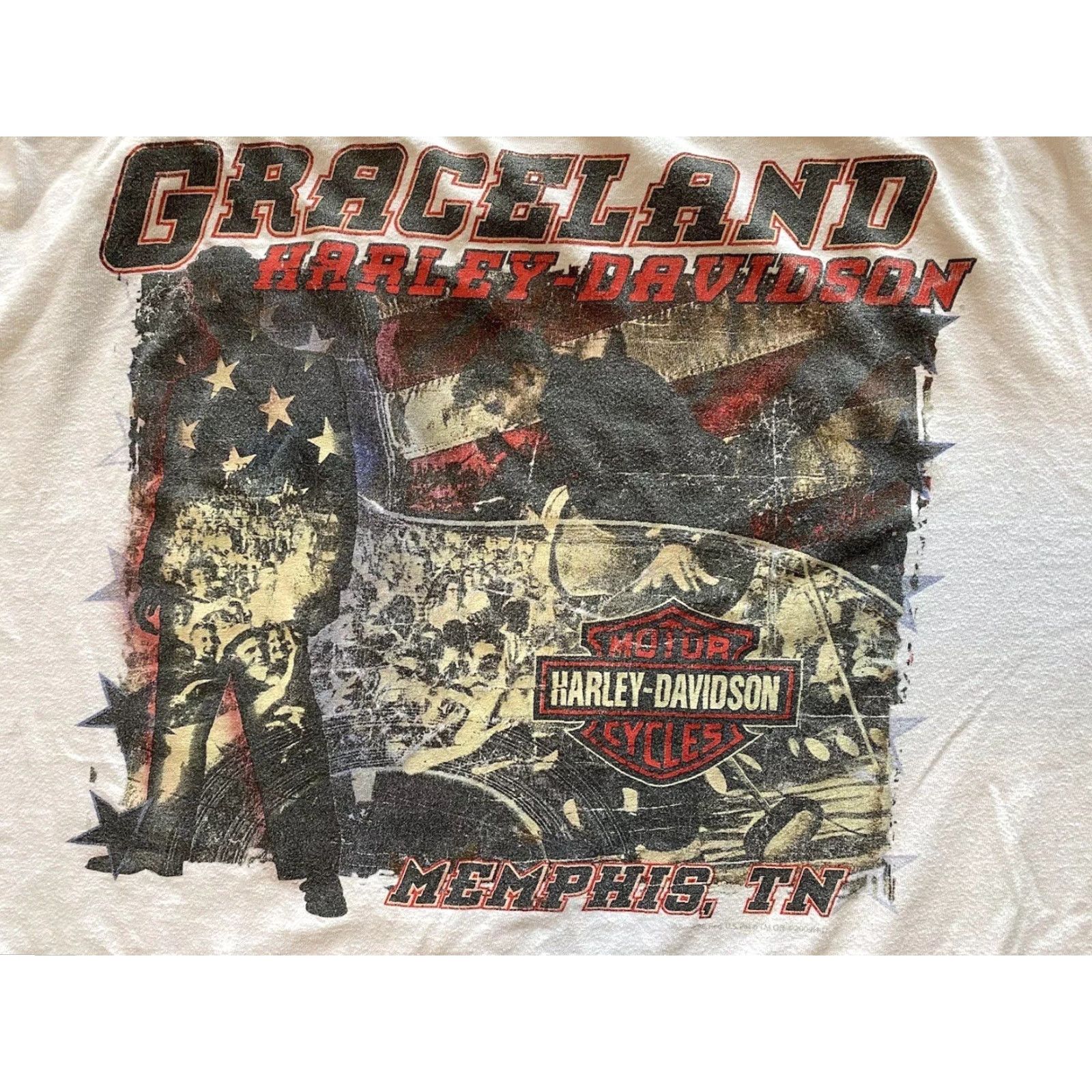 Harley Davidson VINTAGE Harley-Davidson Graceland Mens 2XL White Long Sleeve T-Shirt Elvis Live To Ride Memphis Tennessee Graphic Print Mens Size US XXL / EU 58 / 5 - 3 Thumbnail