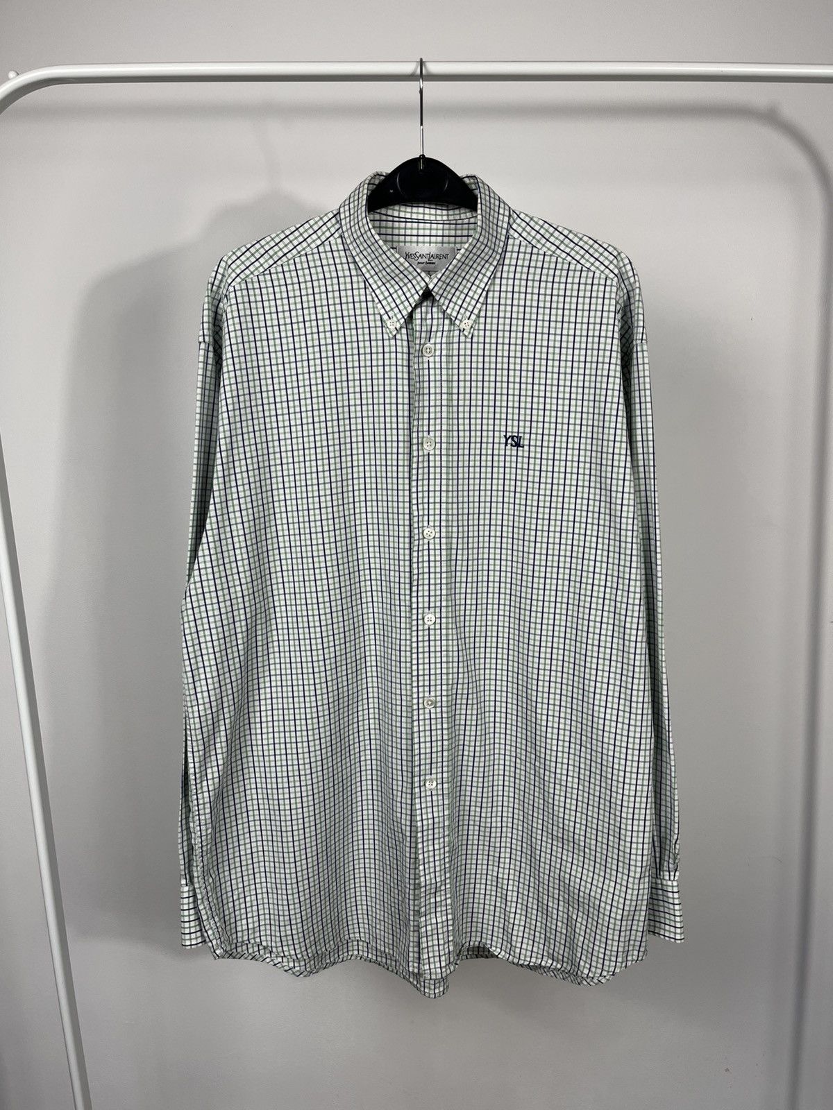 Yves Saint Laurent Vintage YSL Embroidered Logo Check Shirt Size M Size US M / EU 48-50 / 2 - 1 Thumbnail