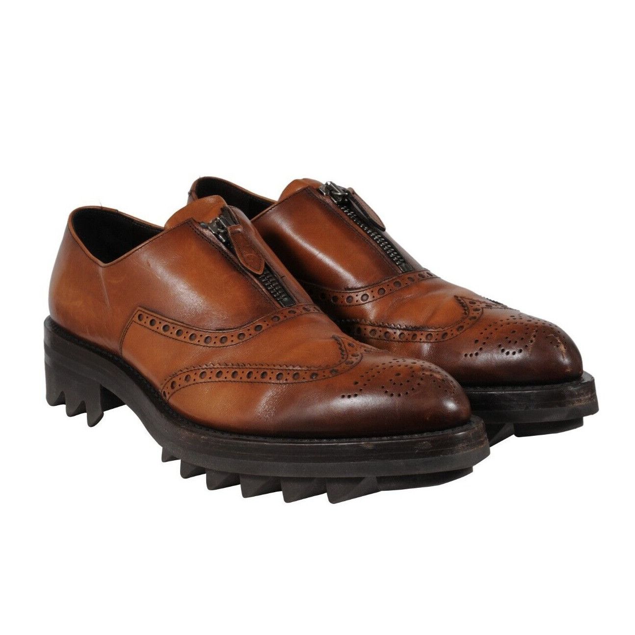 Prada Oxfords Brown Leather Medallion Wingtip Size US 11 / EU 44 - 13 Thumbnail