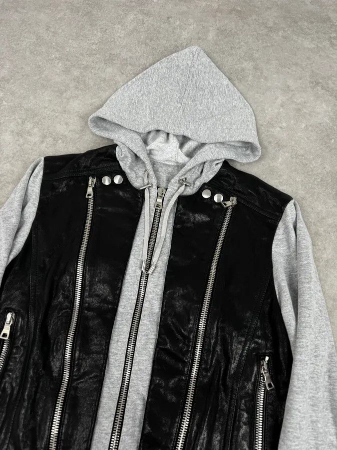 Balmain SS2019 Balmain Sample Grey & Black Horpist Leather Zip-Up Hooded Jacket Size US S / EU 44-46 / 1 - 6 Thumbnail