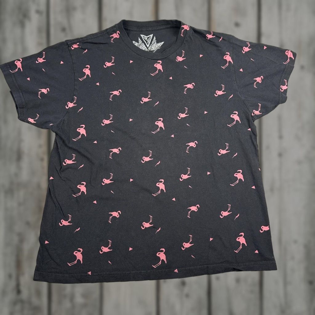 Univibe Univibe Shirt Mens Large Black Pink Flamingo All Over Print Graphic Tee Size US L / EU 52-54 / 3 - 1 Thumbnail