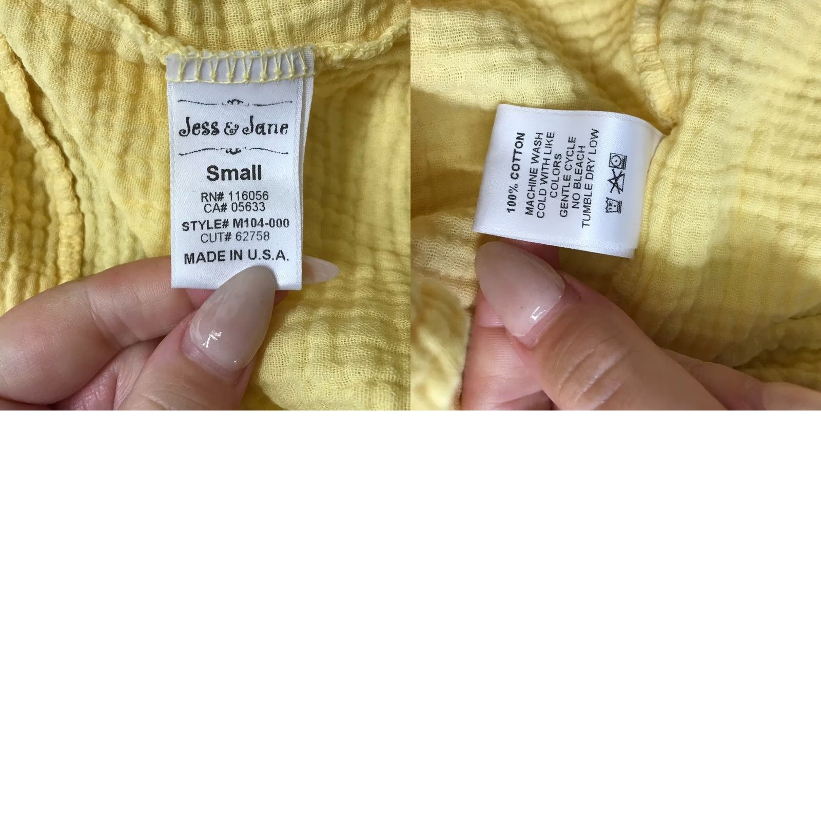 Vintage Jess & Jane Womens Small Yellow Short Sleeve V Neck Cotton Gauze Top Size S / US 4 / IT 40 - 8 Thumbnail