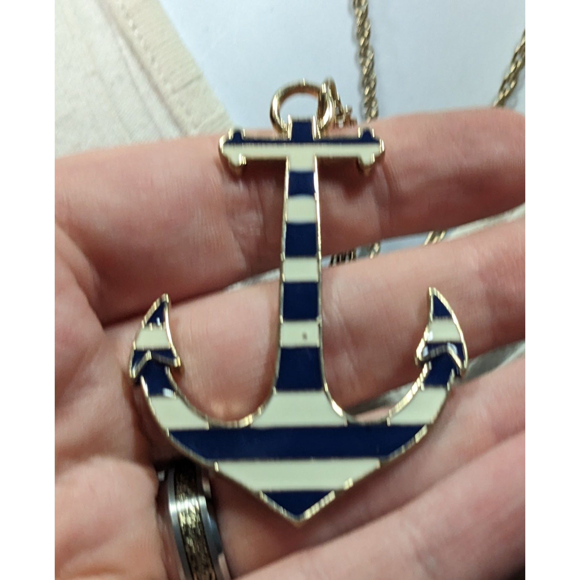 Other Nautical Enamel Blue And White Striped Anchor Necklace Size ONE SIZE - 3 Thumbnail