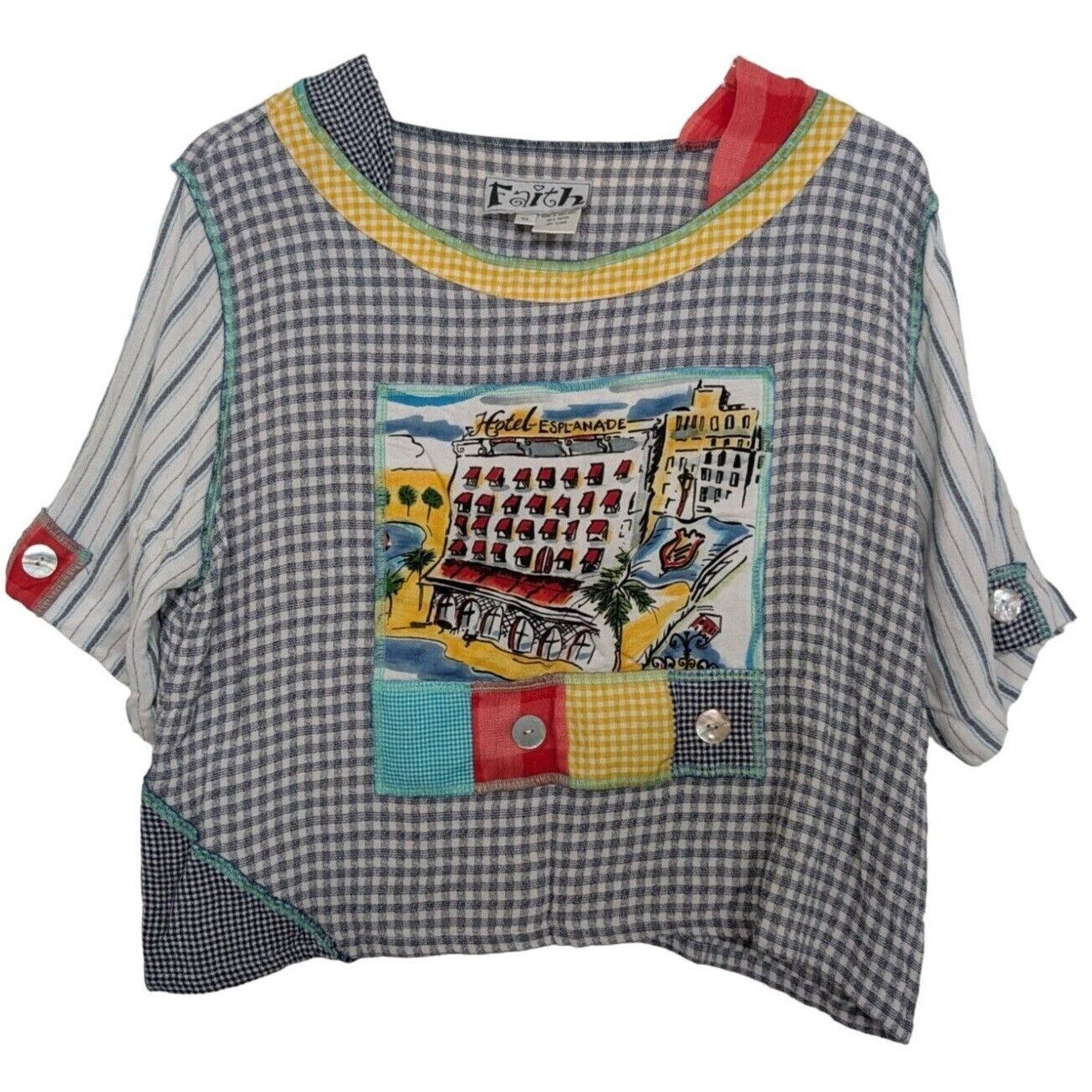 Designer Faith Gingham Check Crop Shirt Womens Size XL Blue Cottage Size XL / US 12-14 / IT 48-50 - 1 Thumbnail