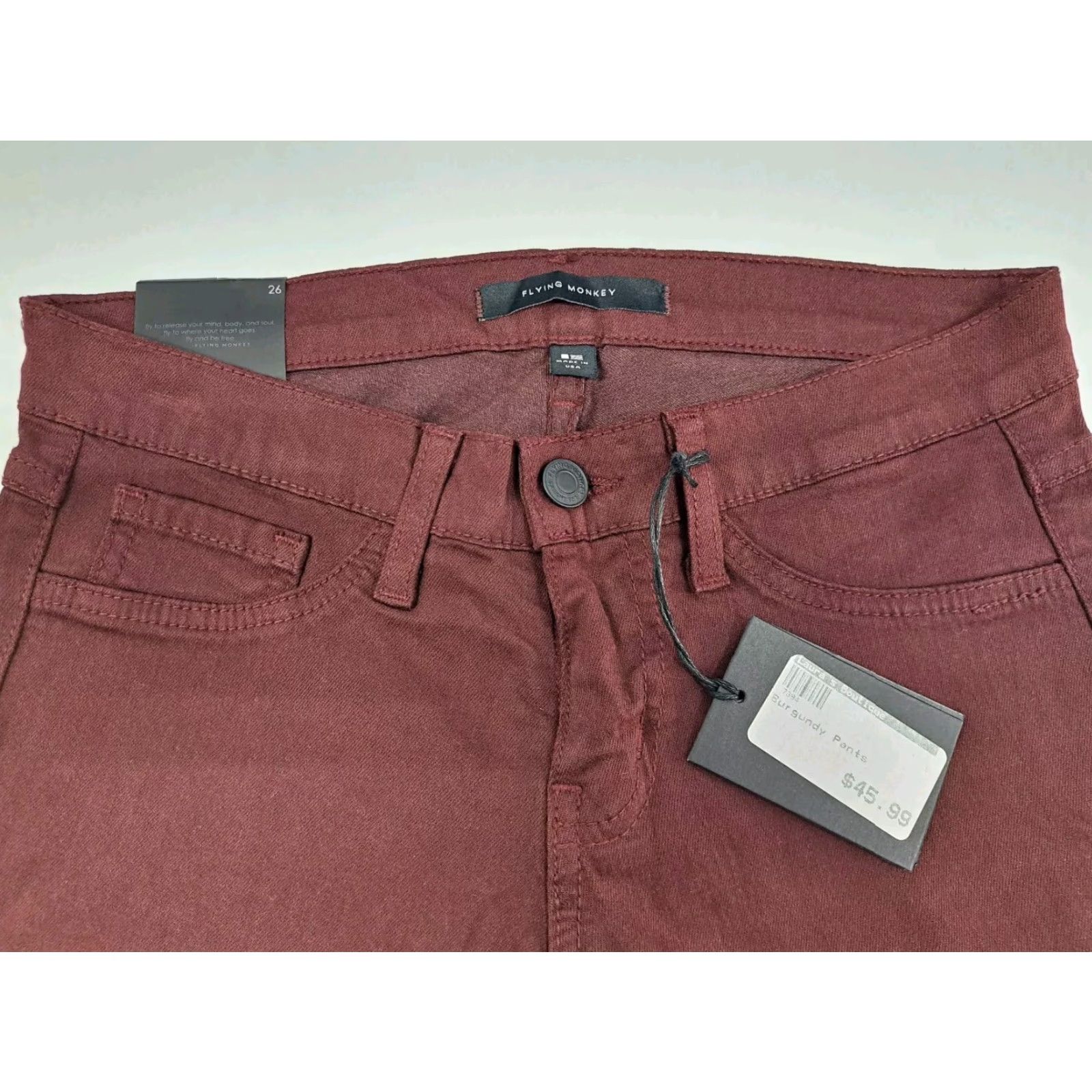 Vintage NWT Flying Monkey Womens Burgundy Jeans Size 26 Regular Inseam 31 Inseam Straight Denim Stretch Pockets Zipper Button Logo Vintage No Size 26" / US 2 / IT 38 - 6 Thumbnail