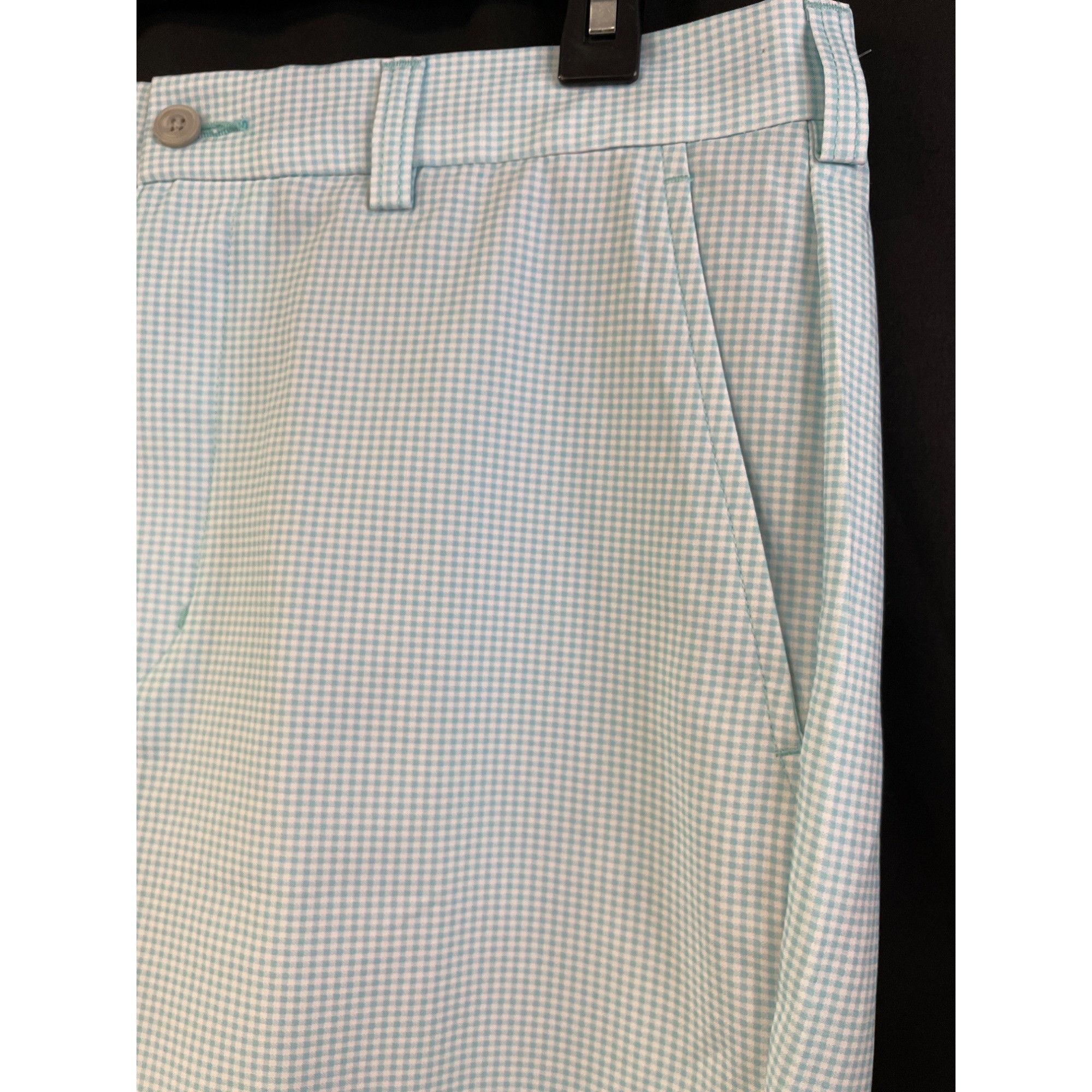 PGA Tour PGA Men Golf Aqua Blue/White Check Flat Front ShortSKU3621 Size US 34 / EU 50 - 3 Thumbnail