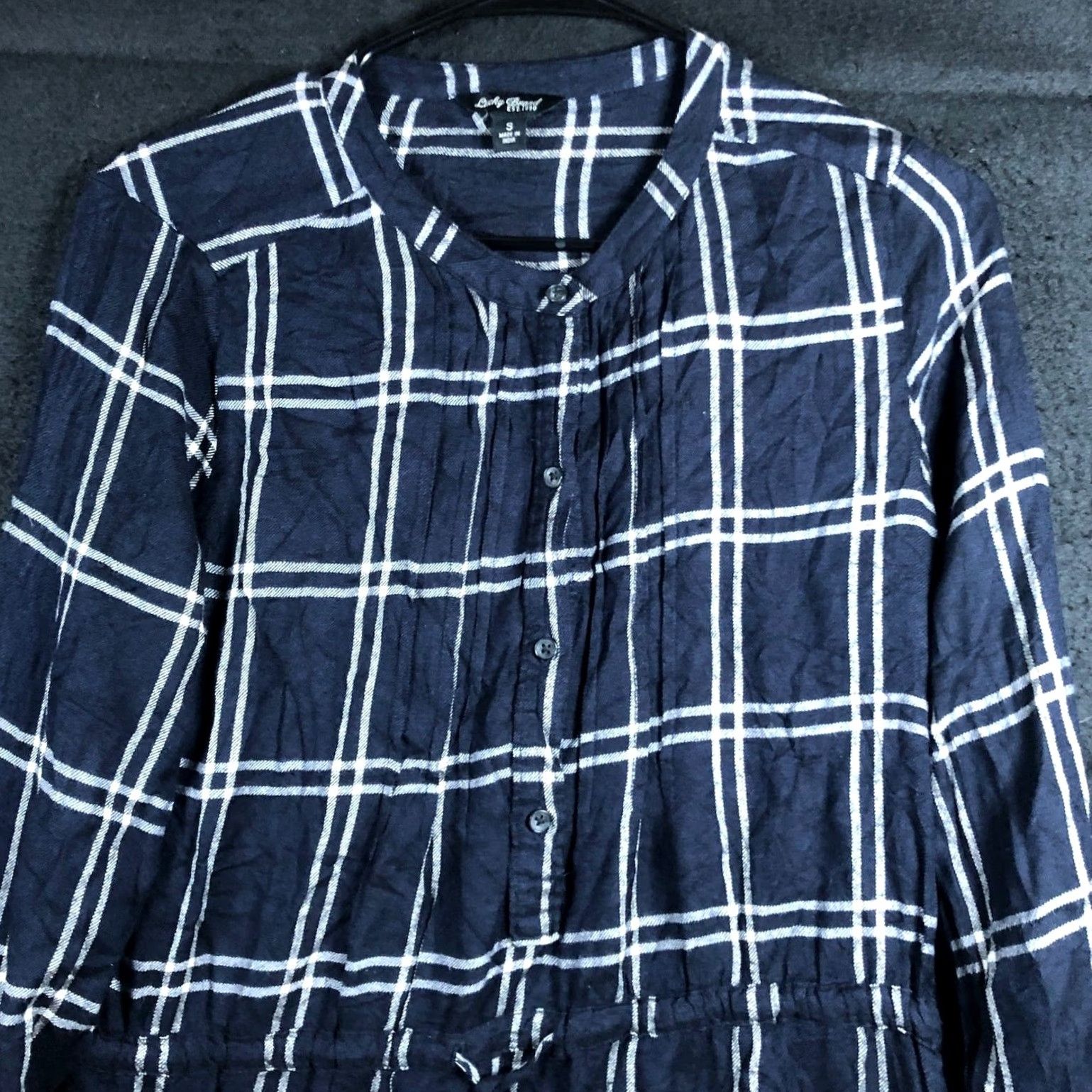 Lucky Brand Lucky Brand Womens Dress Navy White Stripe Roll Tab Sleeve Button Front Small Dress Shirt Size S / US 4 / IT 40 - 2 Thumbnail