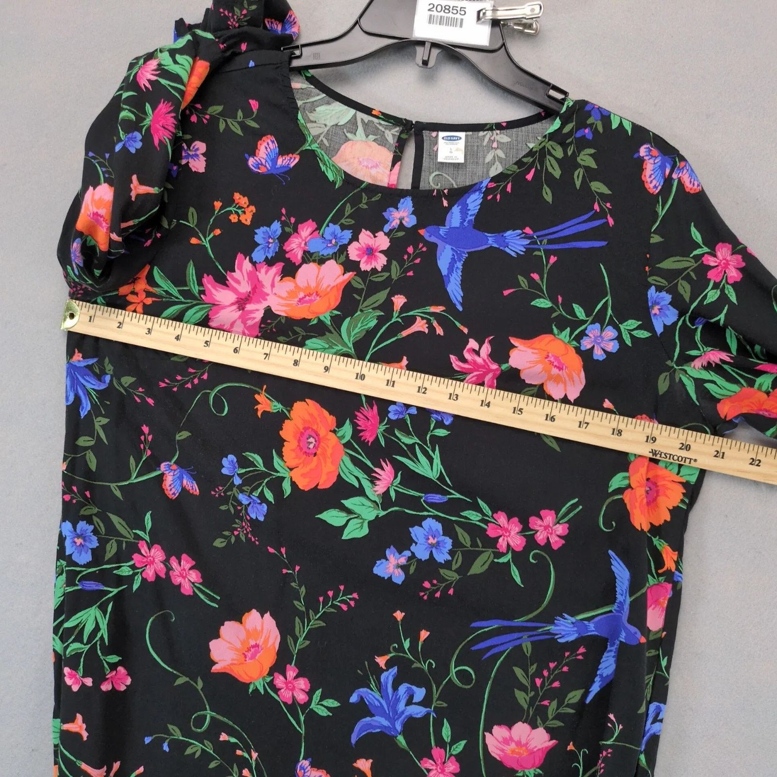 Old Navy Old Navy Black Floral Print Knee-Length Dress Sz L Flare Slv Size L / US 10 / IT 46 - 6 Thumbnail
