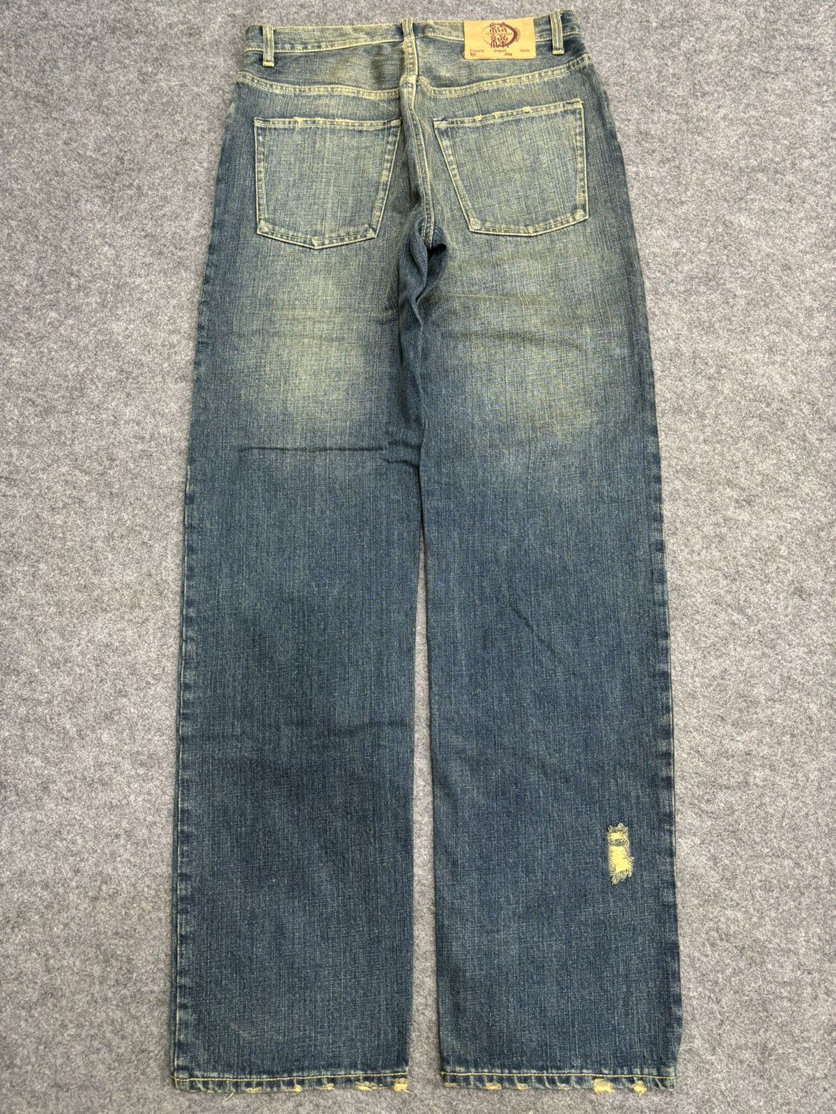 Japanese Brand 💥KARAKURI TAMASHI Koi Fish Embroided Distressed Denim F551 Size US 31 - 23 Thumbnail