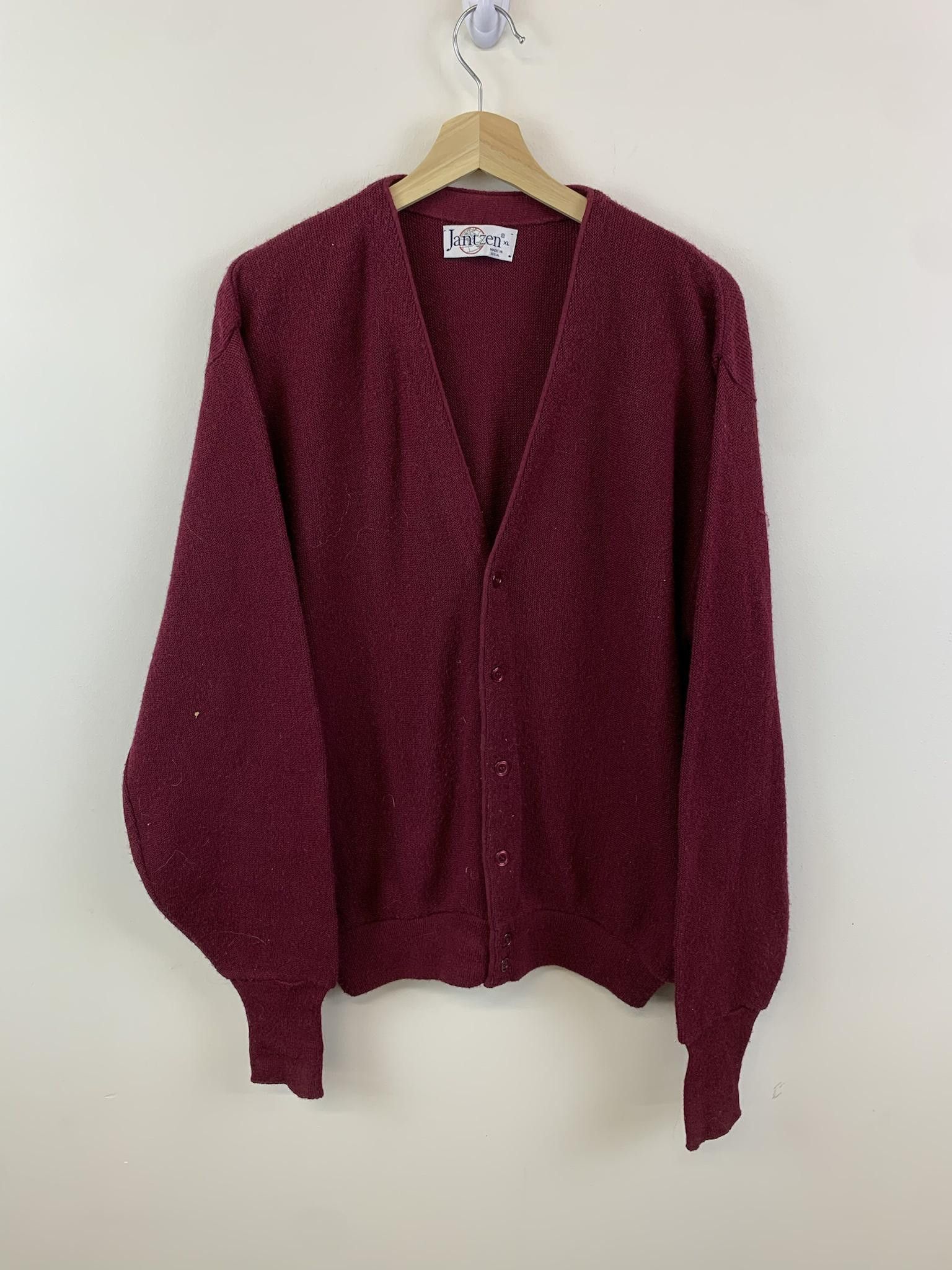 image of Vintage 90's Jantzen Maroon Knit Cardigan, Men's (Size XL)