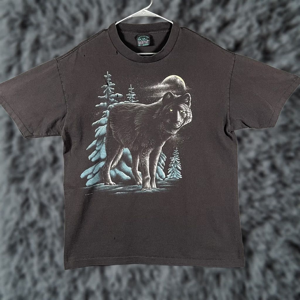 Habitat VINTAGE Habitat Shirt Mens Large Black Wolf Moon Graphic Tee Made USA 1990 Size US L / EU 52-54 / 3 - 1 Thumbnail