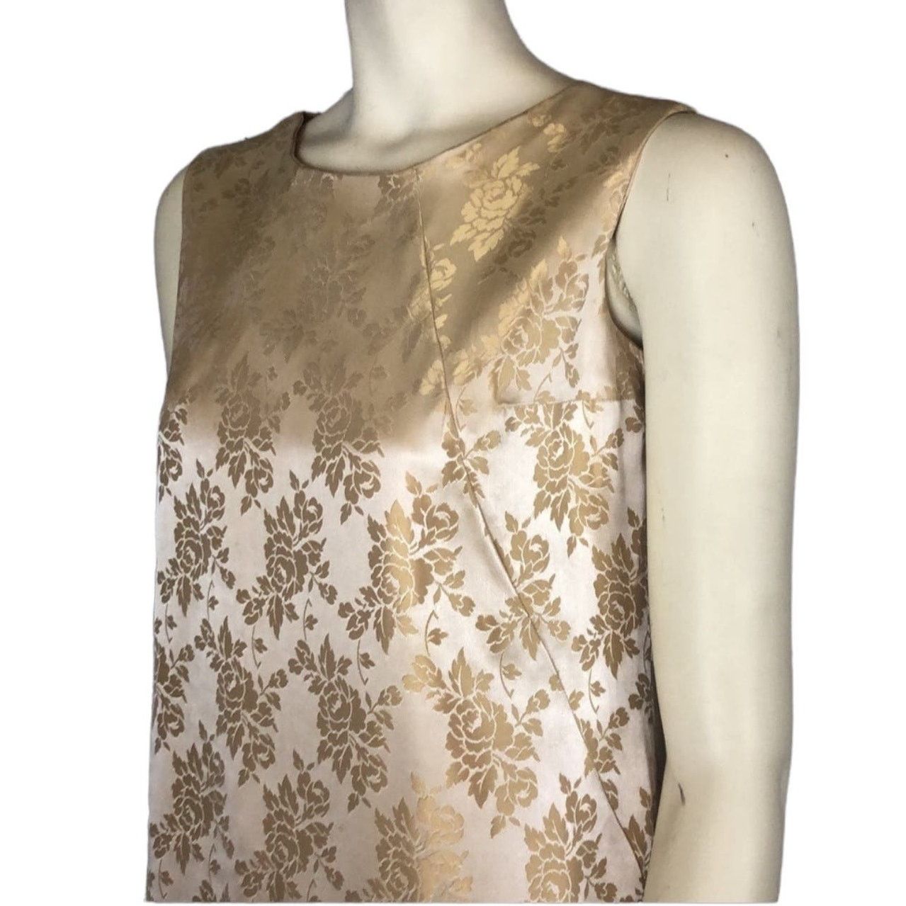 Vintage Vintage 1960s Gold Satin Damask sleeveless maxi Dress Large Size L / US 10 / IT 46 - 4 Thumbnail