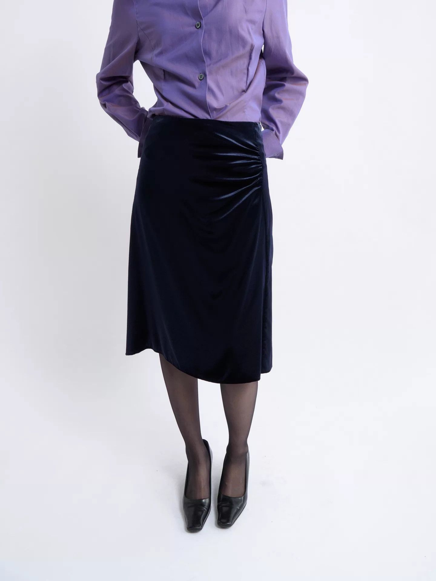 Prada PRADA Women's Velvet Sheen Pleated Skirt Deep Navy Size 25" / US 0 / IT 36 - 2 Thumbnail