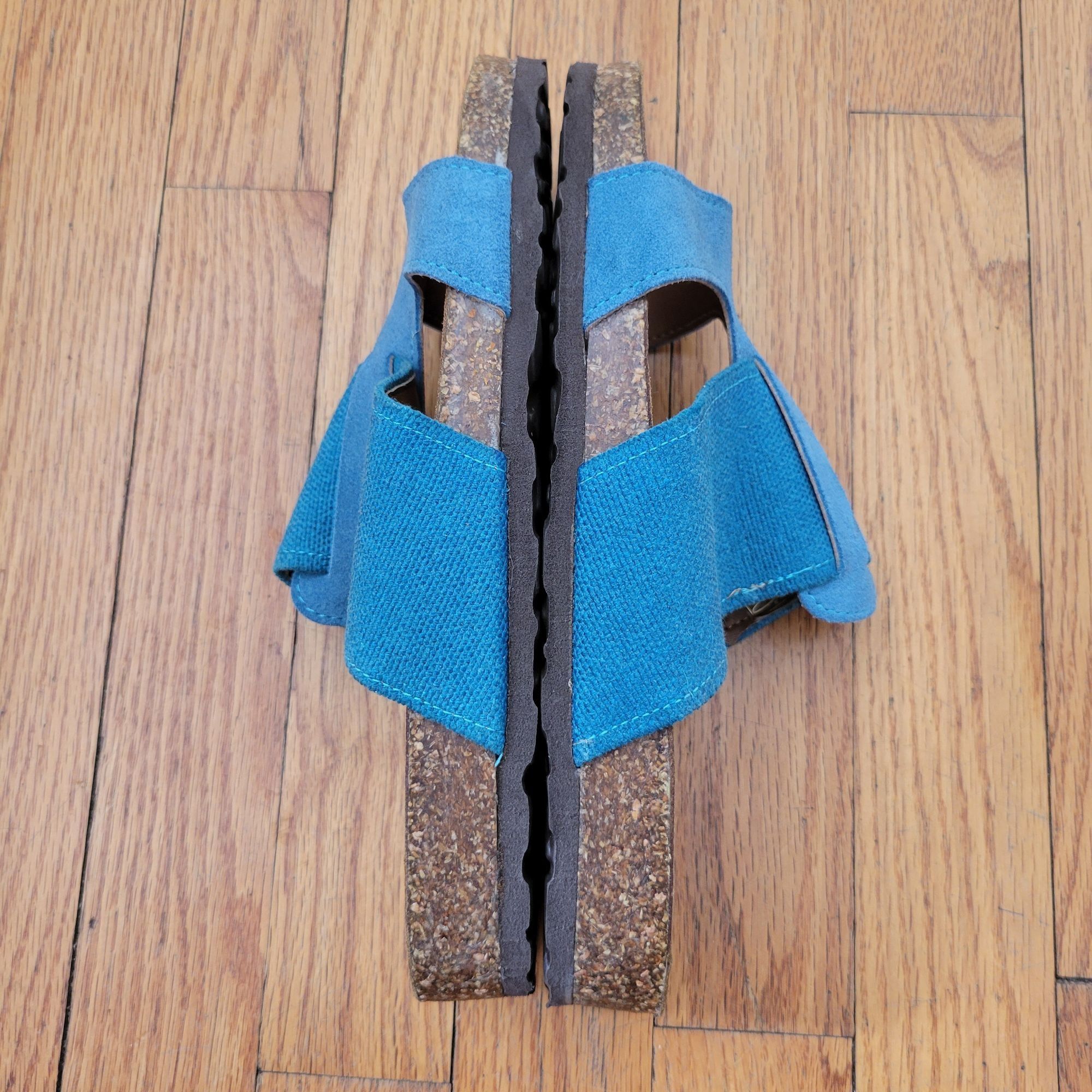 Vintage Sundance 9 9.5 Blue Leather Canvas Sandals Cork Insole 40 Op Size US 10 / IT 40 - 5 Thumbnail