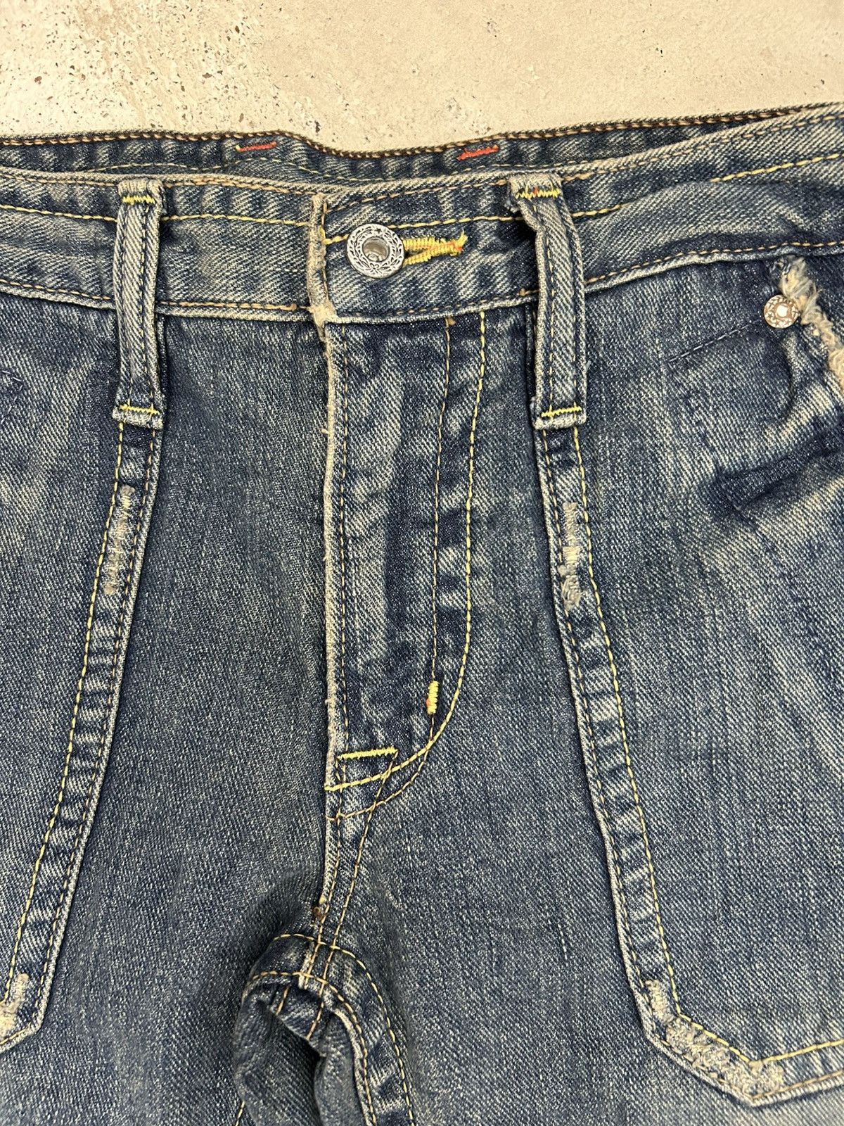 GOSTAR DE FUGA × Hysteric Glamour × Japanese Brand Brappers Jean Flare Rectangular Pocket Distressed Denim Size US 29 - 10 Thumbnail