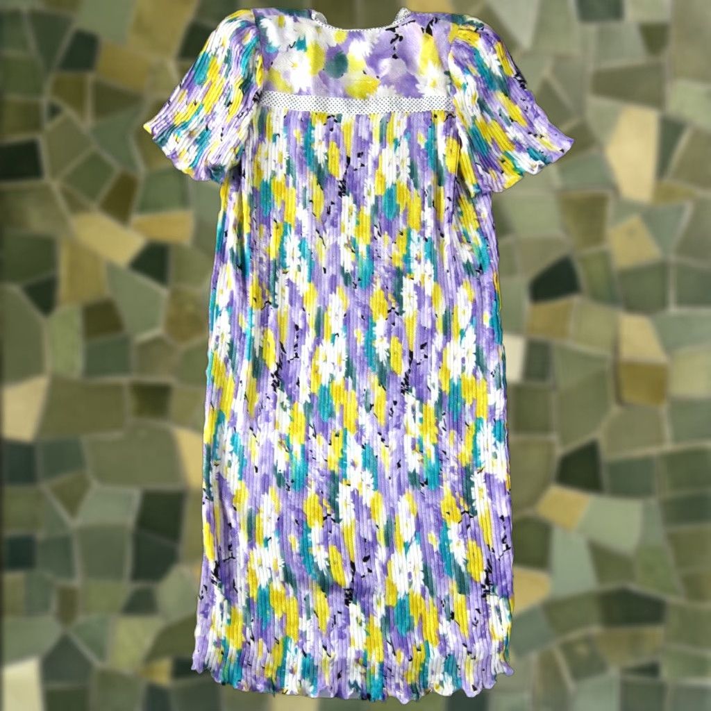 Vintage VINTAGE Diane Freis 80's Green Yellow Floral Georgette Midi Tunic Dress L Size L / US 10 / IT 46 - 1 Thumbnail