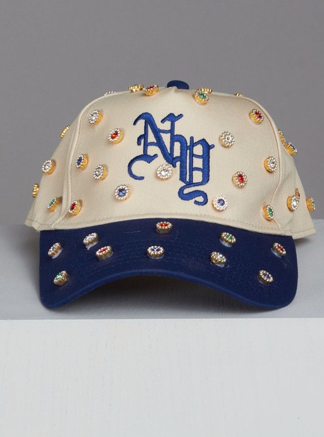 Other Cream Navy Crystal Y2K Rhinestone Trucker Hat Size ONE SIZE - 1 Preview