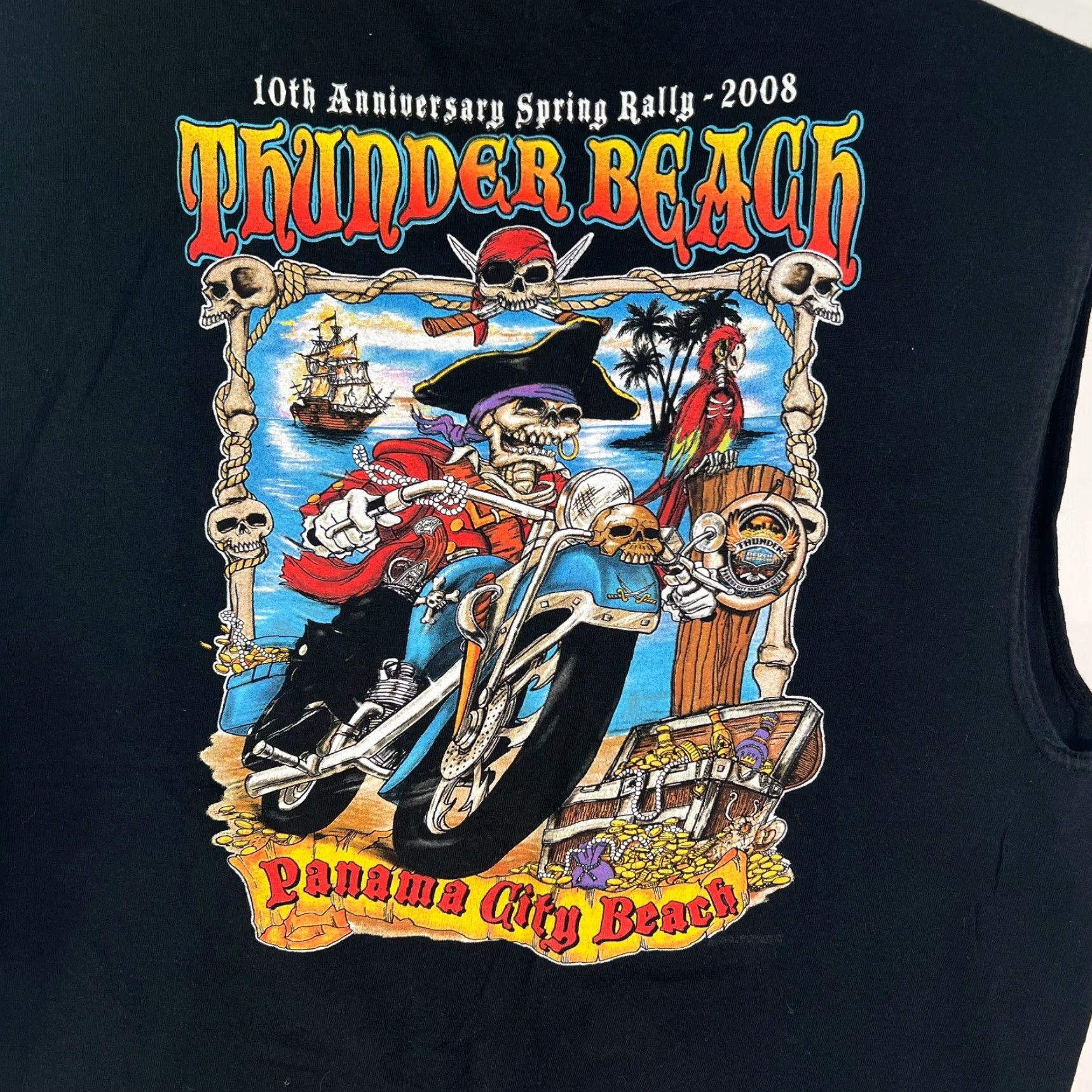 Jerzees Thunder Beach 10th Anniversary Panama City Tee Mens Black XL T-Shirt Graphic Logo 2008 Biker Carbon Black Jerzees Crew Neck Regular Short Sleeves Size ONE SIZE - 2 Thumbnail
