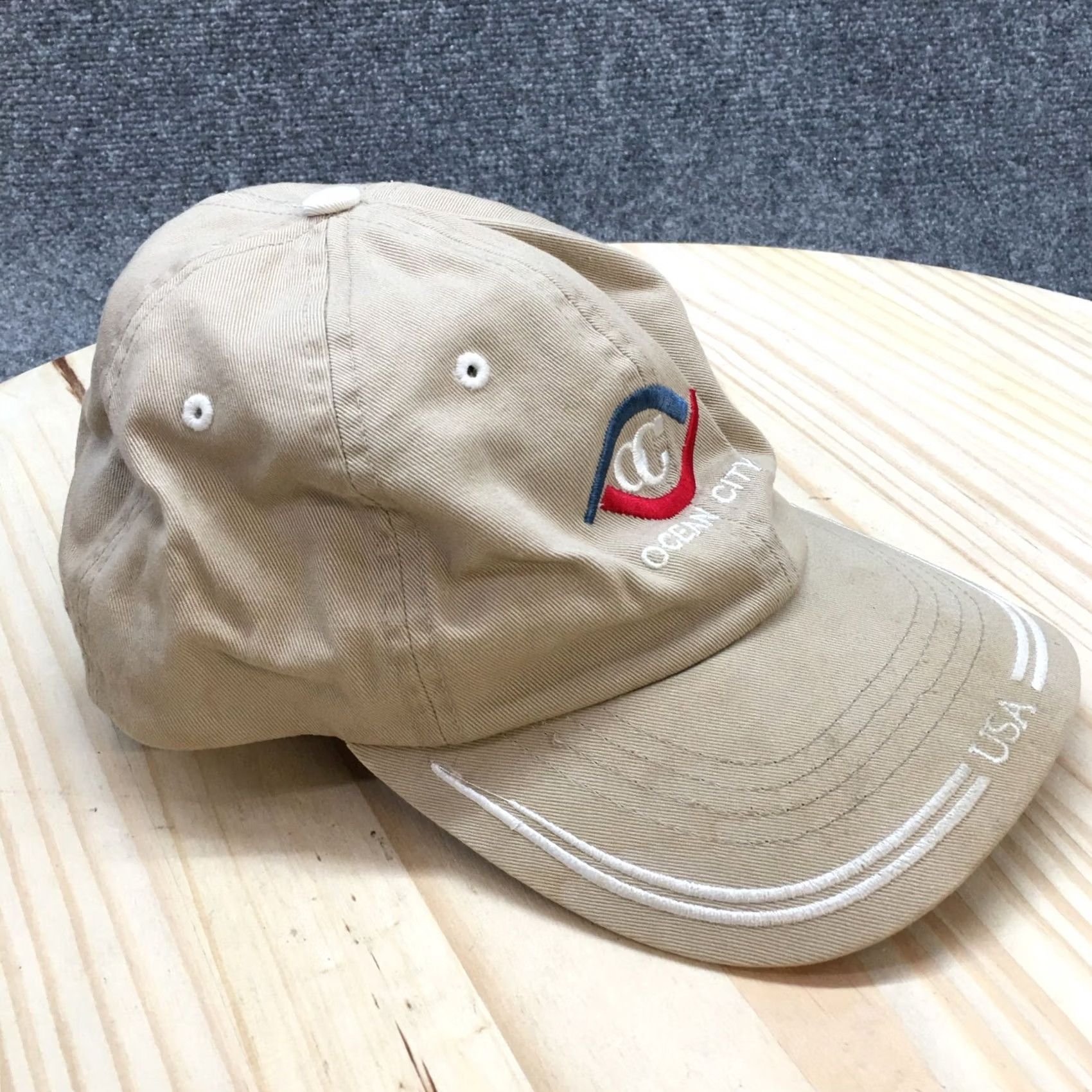 Logo 7 Strand Ocean City Baseball Cap Hat Mens One Size Beige Embroidered Logo Headwear Size ONE SIZE - 2 Thumbnail