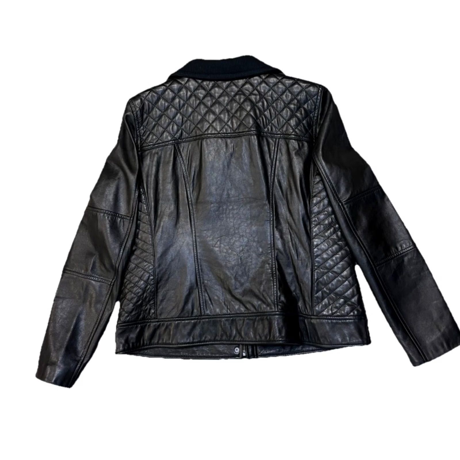Cole Haan VINTAGE Cole Haan Leather Coat Womens XL Black Mid-Length Slim Lined Zip Button 90s Retro Bomber Jacket Size XL / US 12-14 / IT 48-50 - 2 Thumbnail