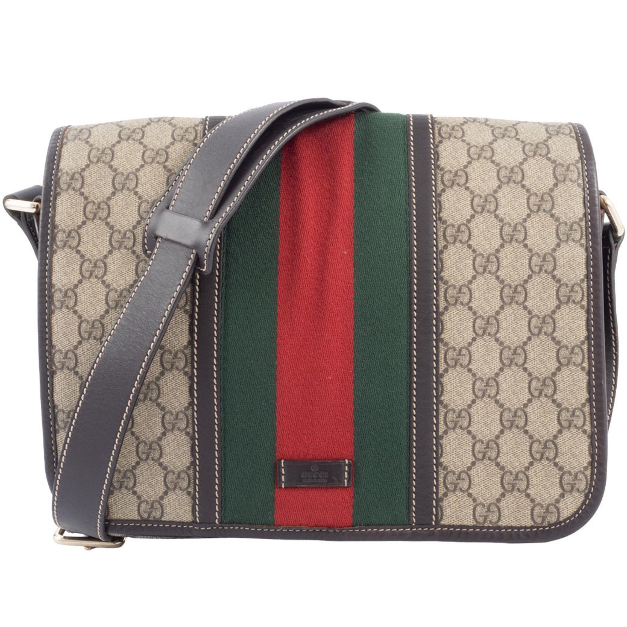 Gucci Webbing Bag Shoulder 211130 Canvas Leather Beige Brown Women's GUCCI