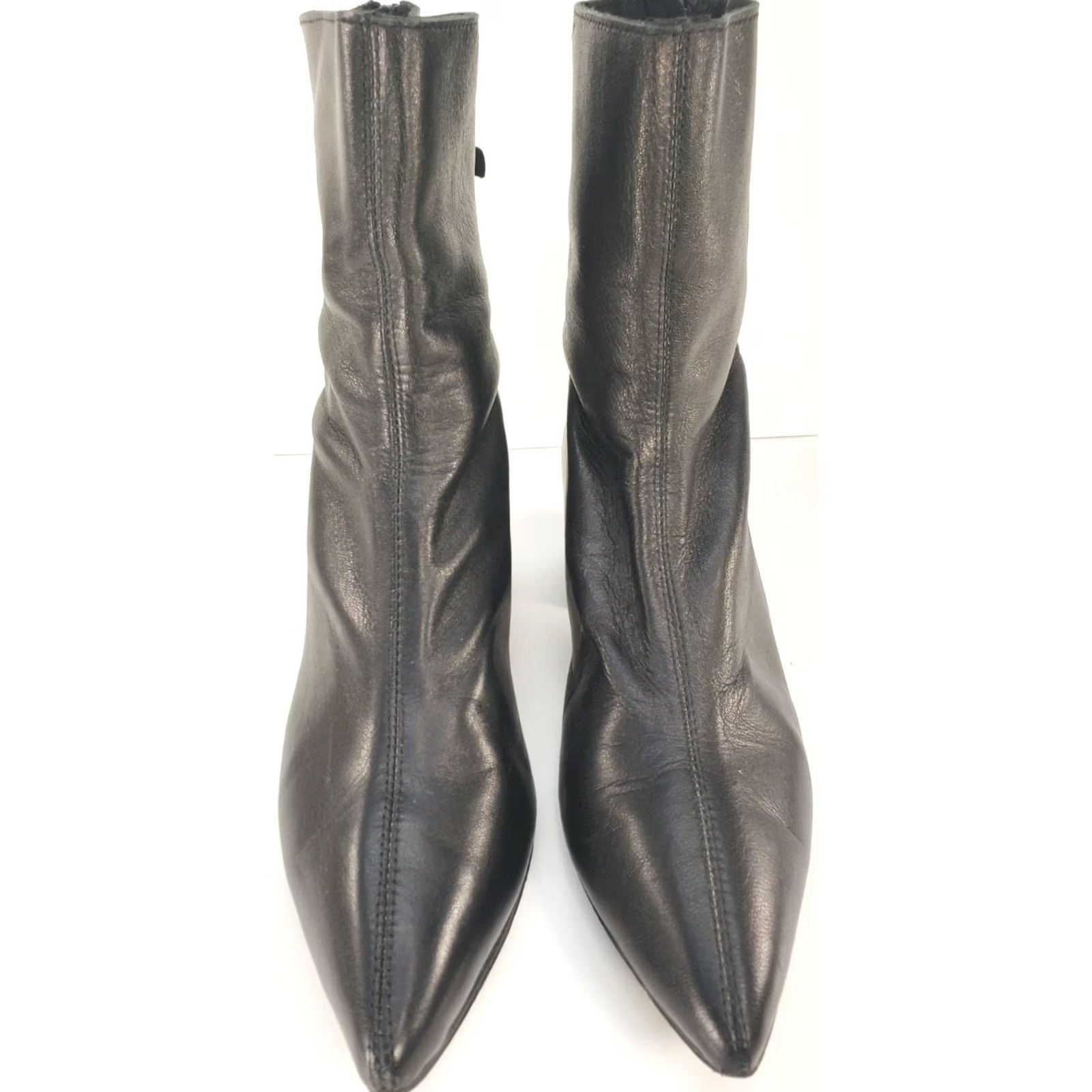 Vintage ALL BLACK Brand Women's Ankle Boots Pointed Toe Mid Heels Black Back Zip 5-5.5M 36EU Size US 5.5 / IT 35.5 - 3 Thumbnail