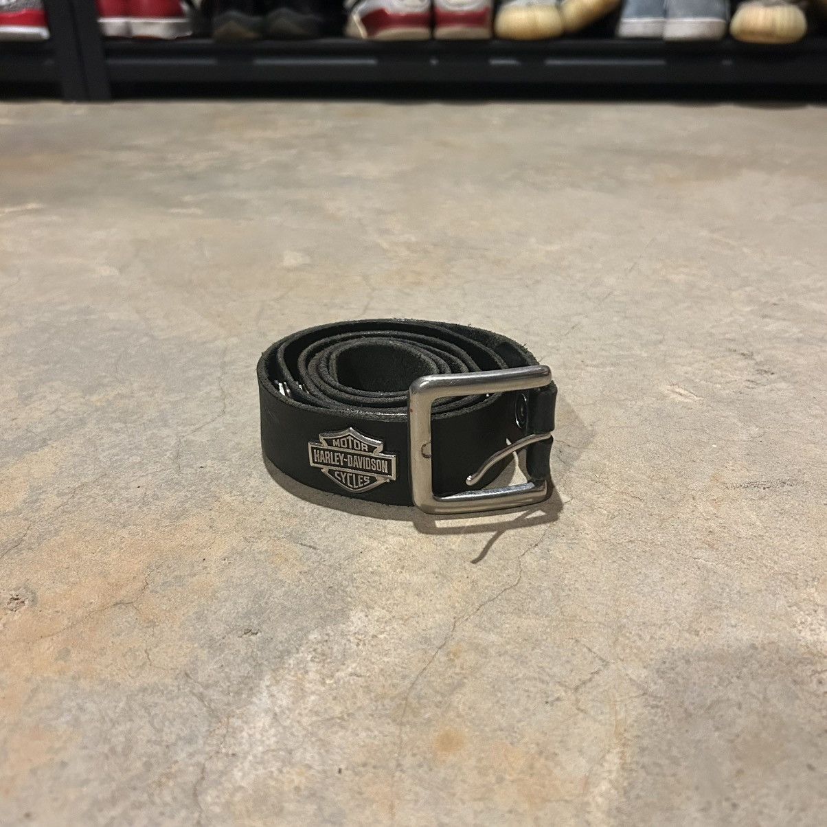 Harley Davidson × Leather × Vintage Crazy Vintage 90s Harley Davidson Studded Logo Leather Belt Size 42 - 2 Thumbnail
