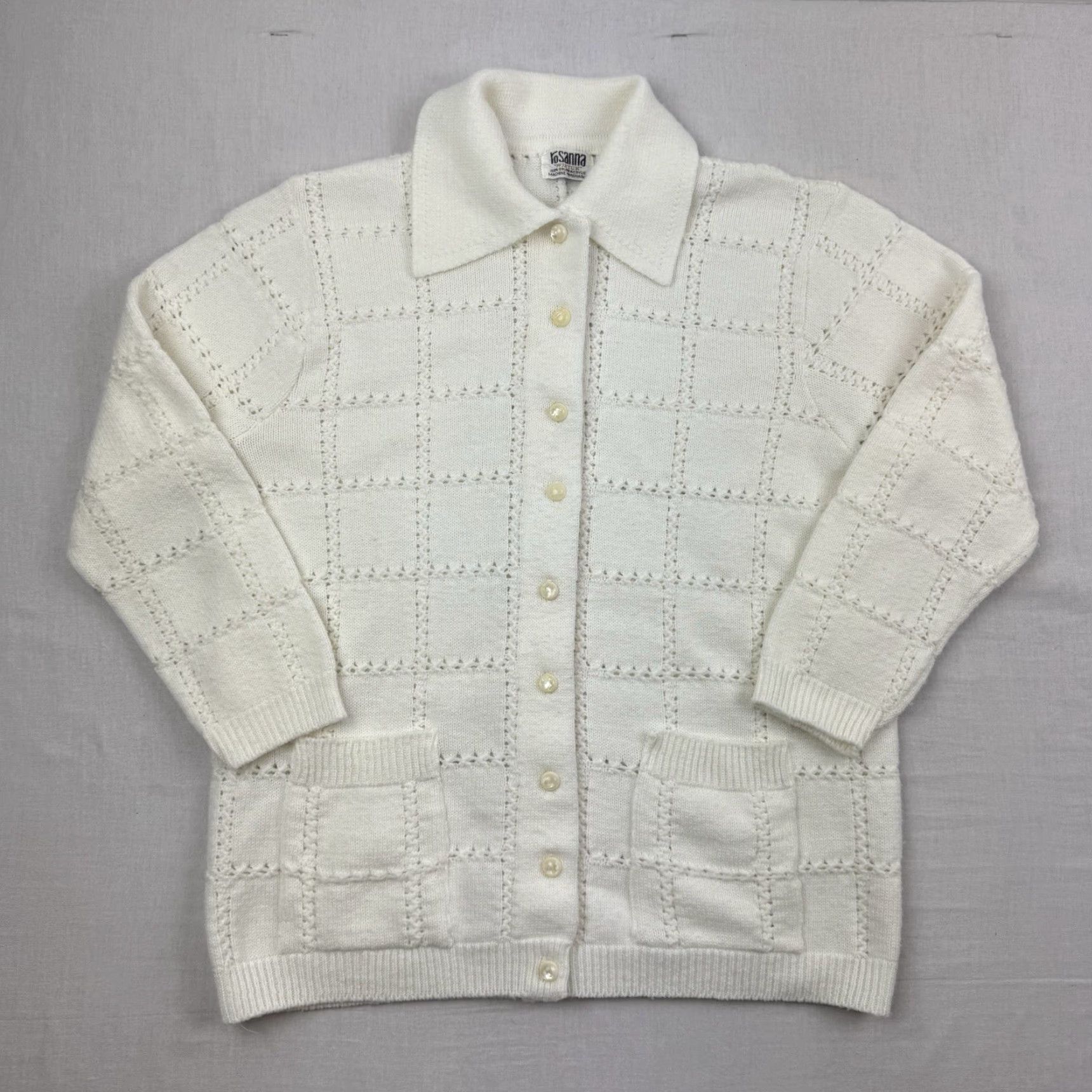 Vintage VINTAGE Rosanna Wintuk Cardigan Sweater Shirt Collar Women's Medium Ivory Cream Button Up Random Brand—Rosanna 90s Casual Mens Womens Size M / US 6-8 / IT 42-44 - 2 Thumbnail