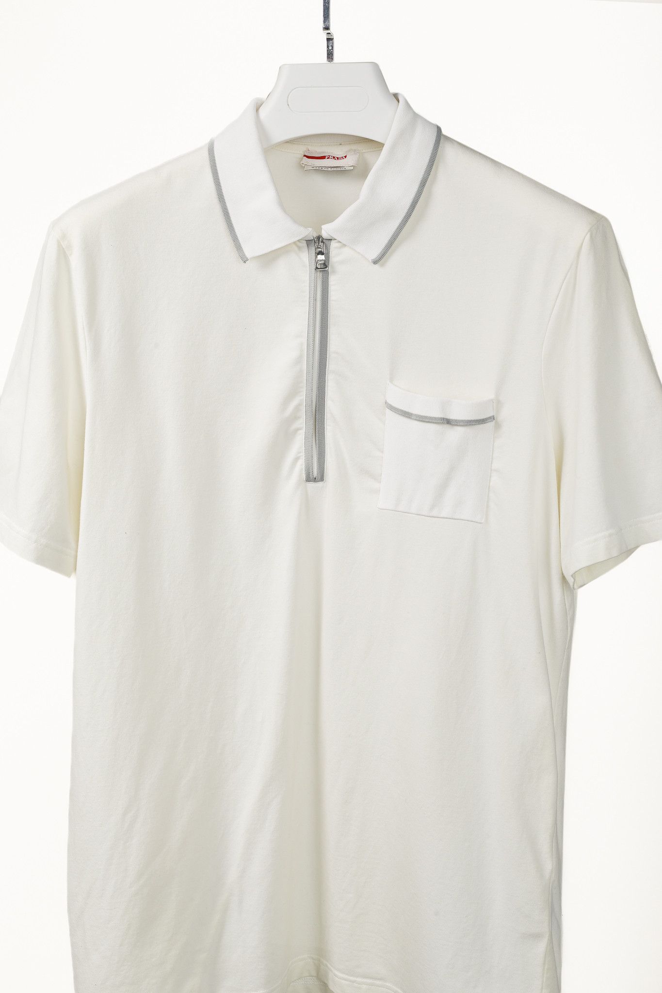 Prada Prada Cream Jersey 1/2-Zip Polo T-Shirt Size US M / EU 48-50 / 2 - 3 Thumbnail