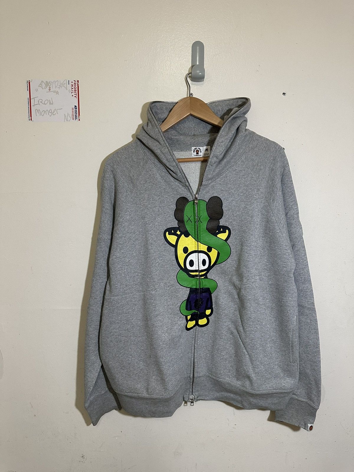 image of Bape x Kaws Bendy Full Zip Hoodie in Grey, Men's (Size Medium)
