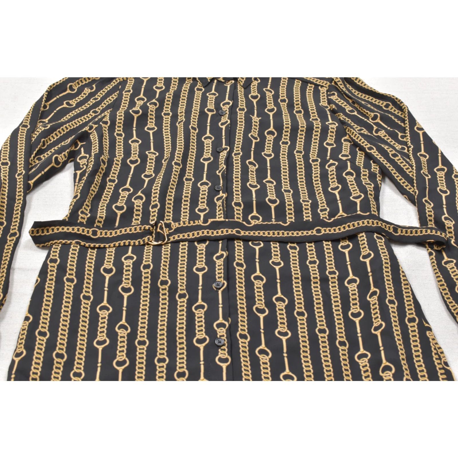 Banana Republic Banana Republic Shirt Dress Black Gold Chain Print Belted Midi Shirt Dress Womens Size 4 Size S / US 4 / IT 40 - 5 Thumbnail