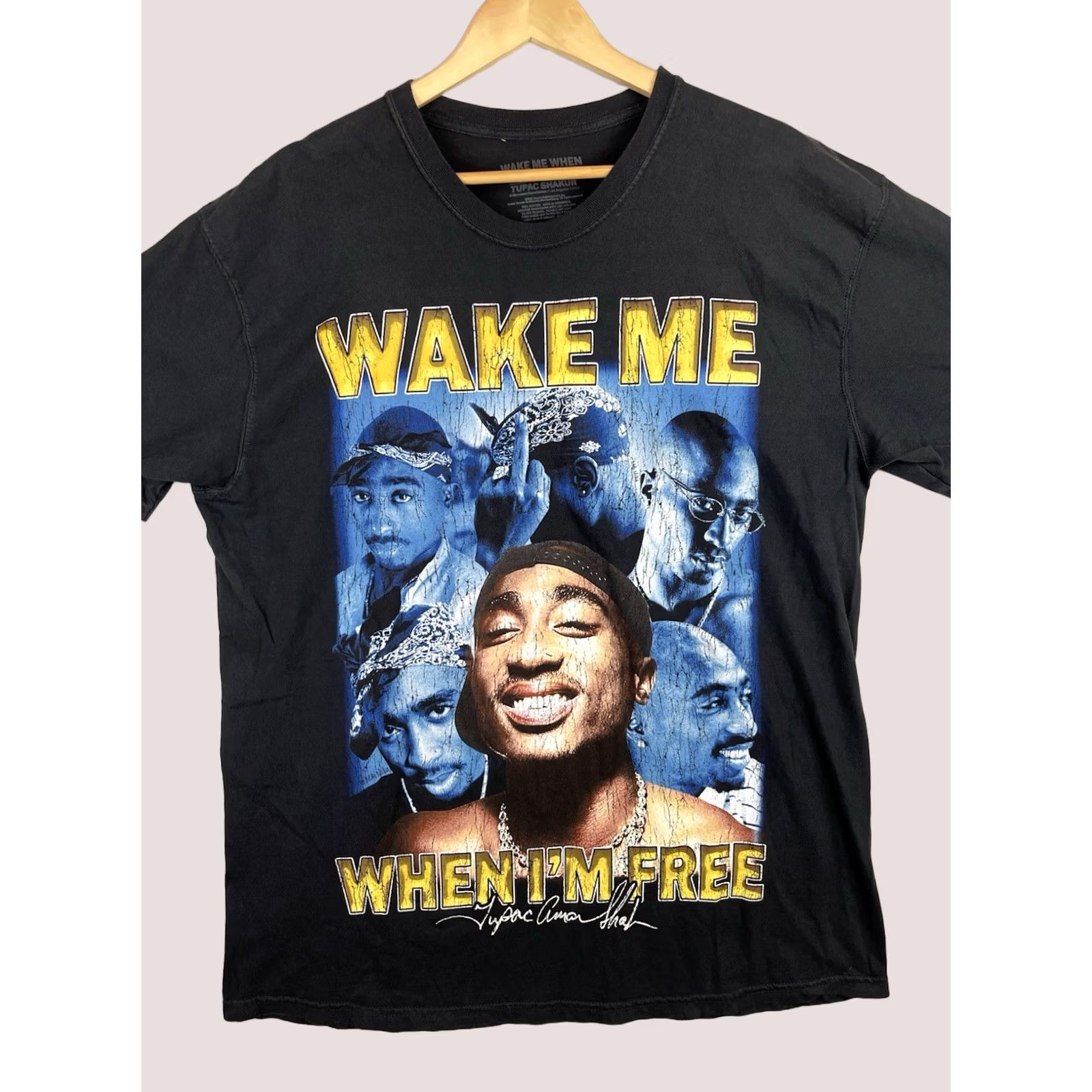 Vintage Tupac Shirt Mens XL Black 2pac Wake Me When Im Free Rap Tee Museum 90s Hip Hop Music T-Shirt Mens XL Black Size US XL / EU 56 / 4 - 1 Thumbnail