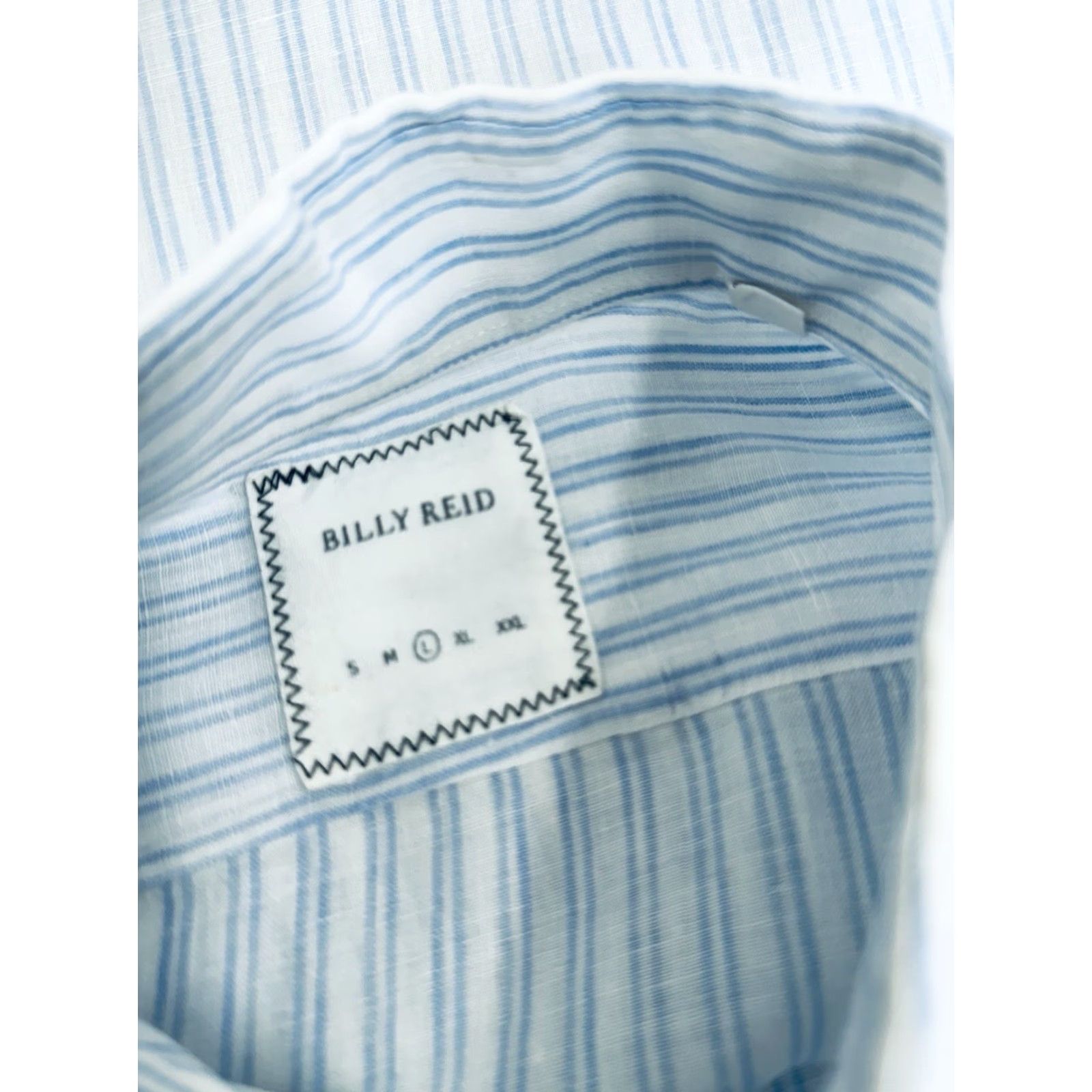 Billy Reid BILLY REID Italy Linen Striped Mens L Shirt Button-Up Long Sleeve EXCELLENT Shirt Mens L White / Blue Linen - 90s? Size US L / EU 52-54 / 3 - 5 Thumbnail