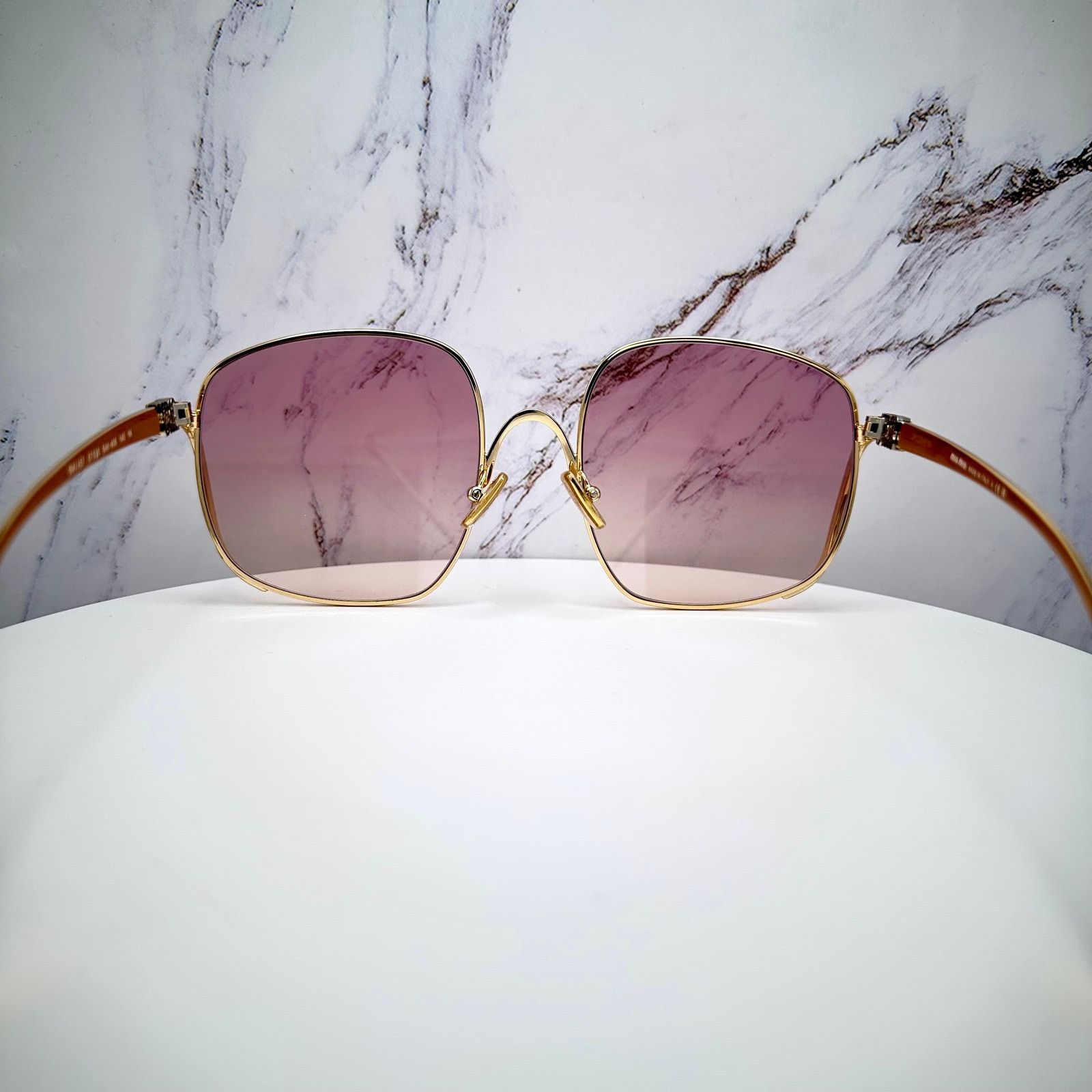 Miu Miu MIU MIU Sunglasses Gold Metal Square Oversized Gradient Lens Size ONE SIZE - 6 Thumbnail