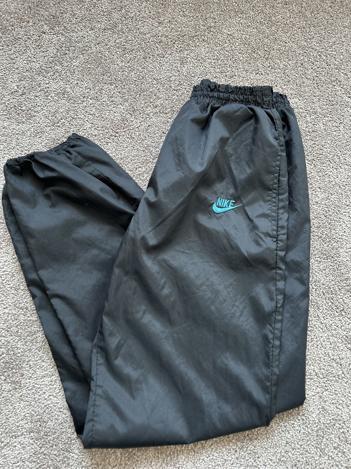 Nike × Vintage Vintage 90s Teal Logo Nike Track Pants Size US 29 - 1 Thumbnail
