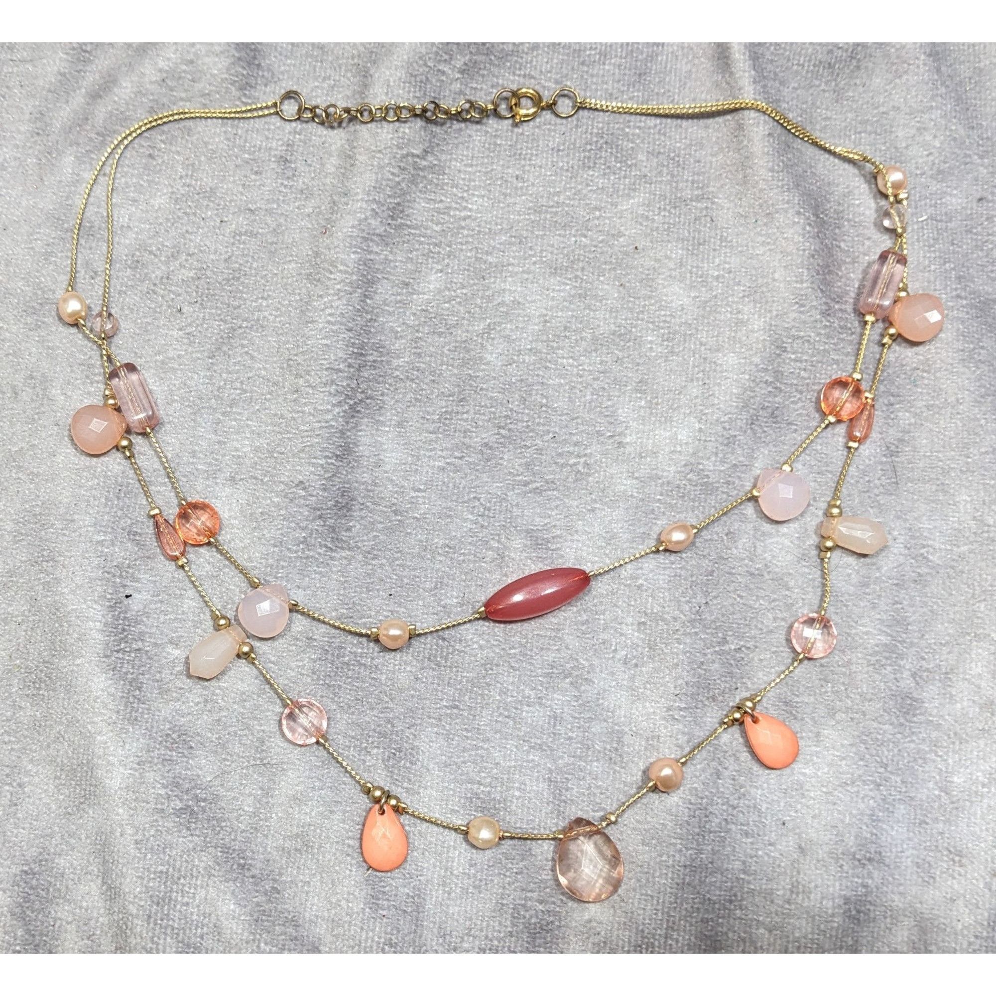 Other Coquette Pink And Gold Tone Beaded Station Layered Necklace Size ONE SIZE - 6 Thumbnail