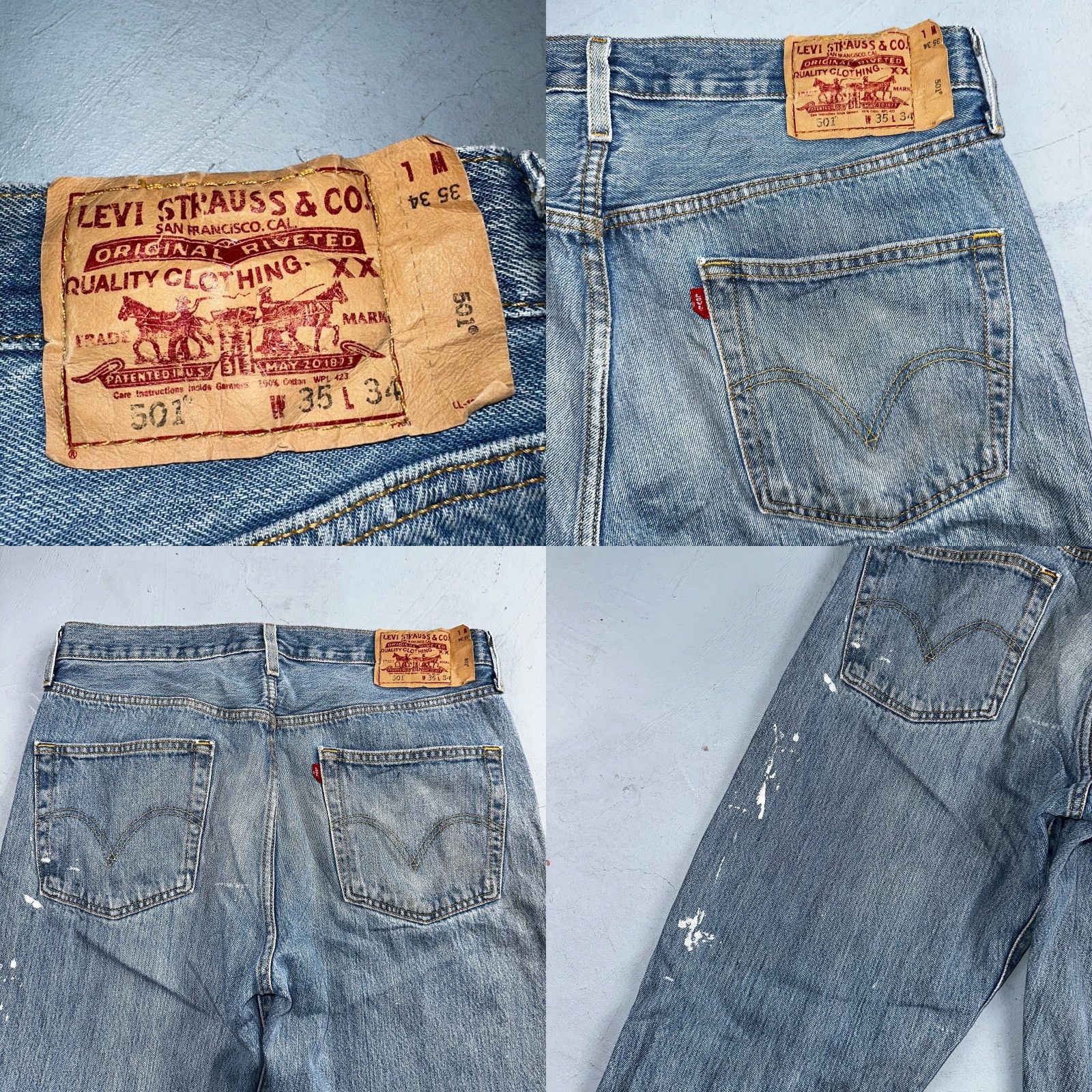 Levi's VINTAGE Levi's 501 Jeans Blue Light Wash 35x34 Straight Classic Denim 5-Pocket Mens 90s Regular Rise Mid Button Closure Size US 35 - 10 Thumbnail