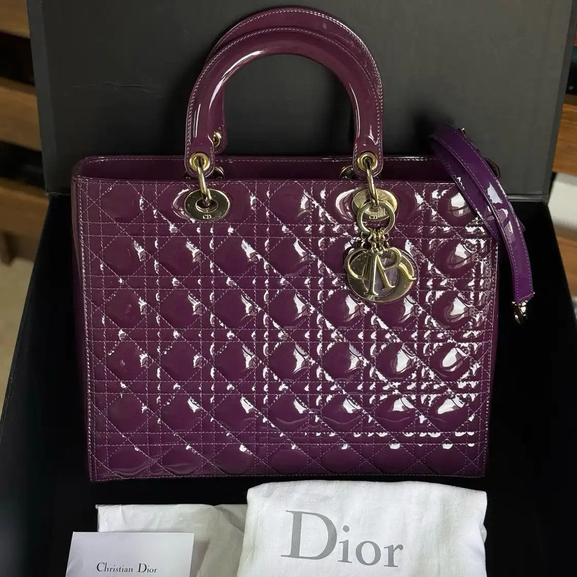 Dior DIOR Lady Dior Large purple patent leather rattan plaid quilted Lady Large shoul Size ONE SIZE - 1 Thumbnail