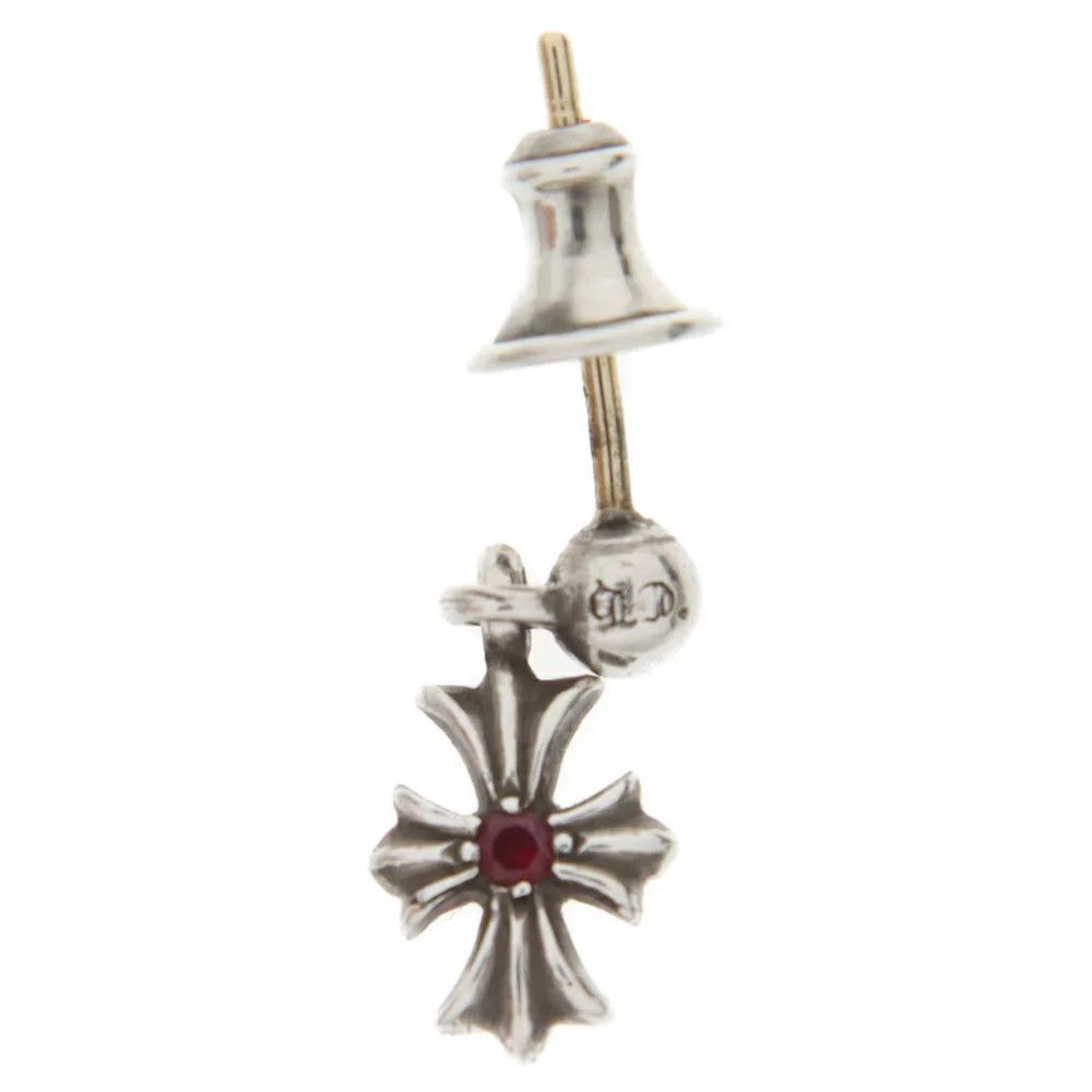 image of Chrome Hearts Ruby Tiny Cross Earring in Silver, Men's