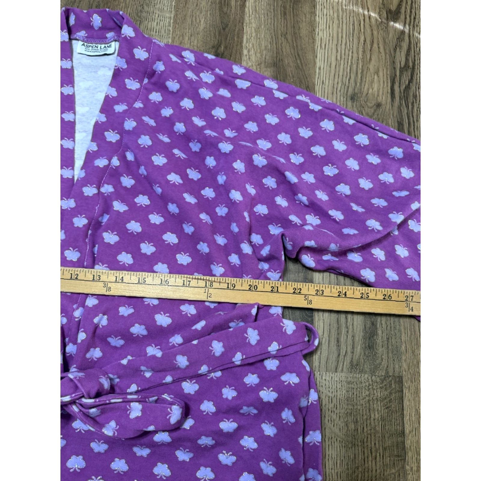 Vintage Aspen Lane Robe Women S/M Purple White Butterflies Tie Waist Size ONE SIZE - 7 Thumbnail
