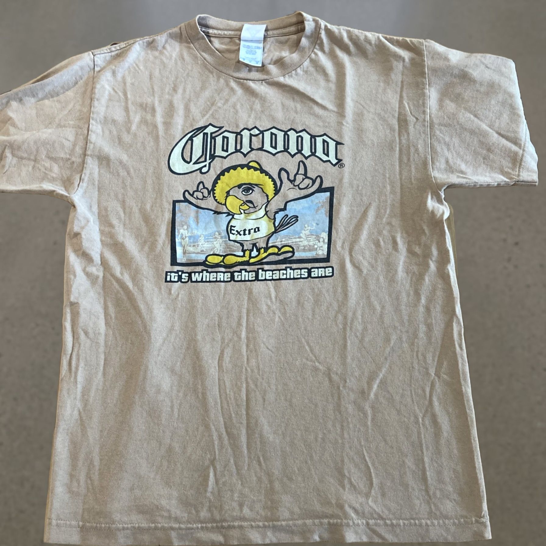 AAA Y2K Corona Beer Its Where The Beaches Are T Shirt Cartoon Funny Medium Mens Long Sleeve Crew Neck Beige Cotton Beach 90s Theme NFT? Size US M / EU 48-50 / 2 - 1 Thumbnail