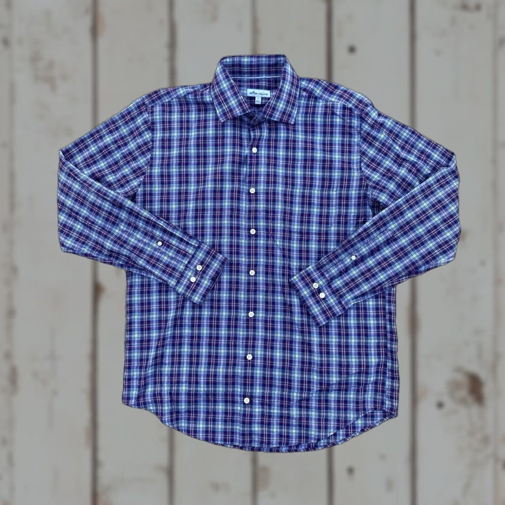 Peter Millar VINTAGE Peter Millar Dress Shirt Purple White Long Sleeve Button Up Collar Mens L (100% Cotton) Size 42R - 1 Thumbnail