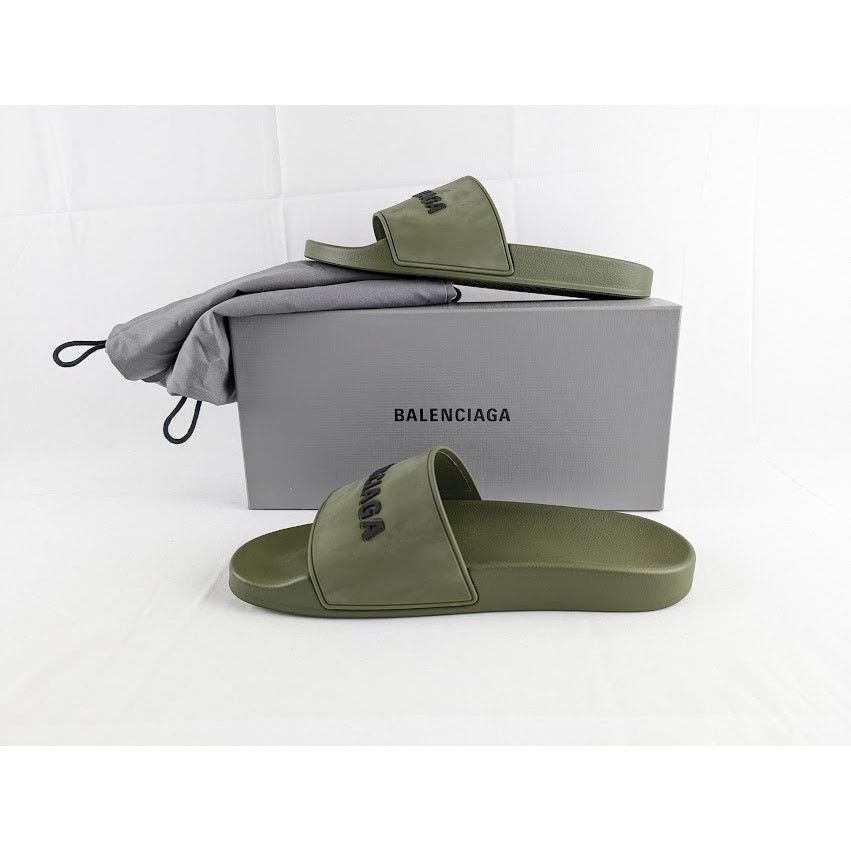 Balenciaga o1rshd1 Smooth Rubber Pool Slide Balenciaga Logo Kaki/Black Size US 10 / EU 43 - 5 Thumbnail