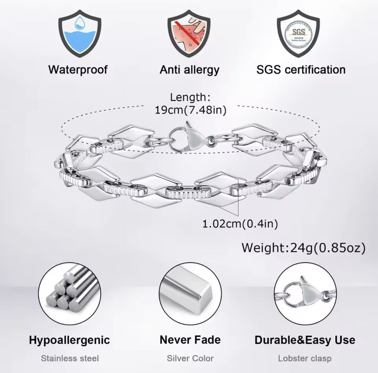 Jewelry Handmade Stainless Steel Link Wristband Size ONE SIZE - 5 Thumbnail