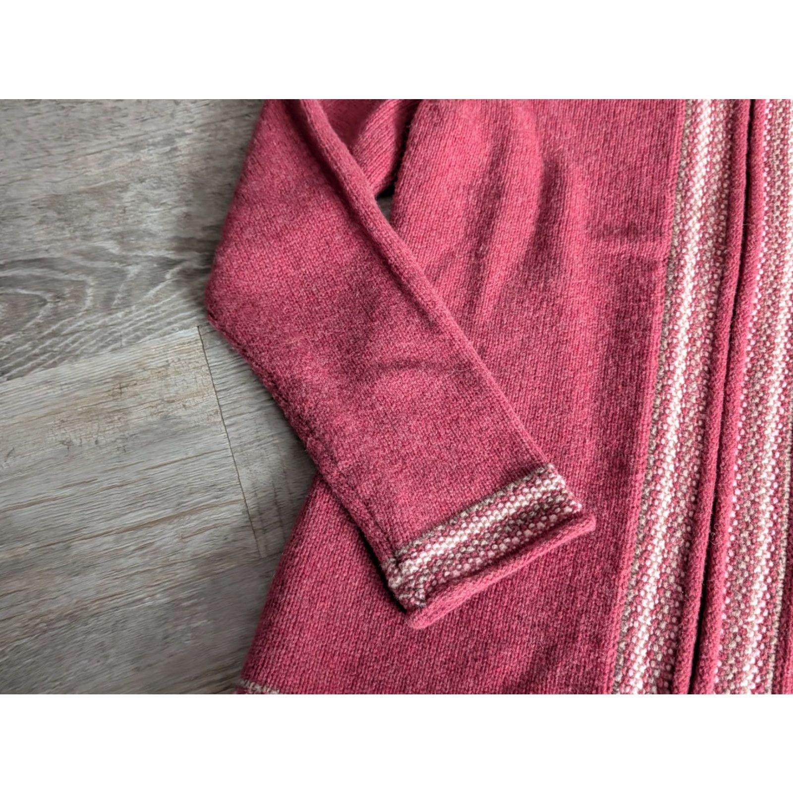 Vintage LL Bean Lambswool Cardigan Sweater Womens Medium Maroon Full Zip Striped Size M / US 6-8 / IT 42-44 - 4 Thumbnail