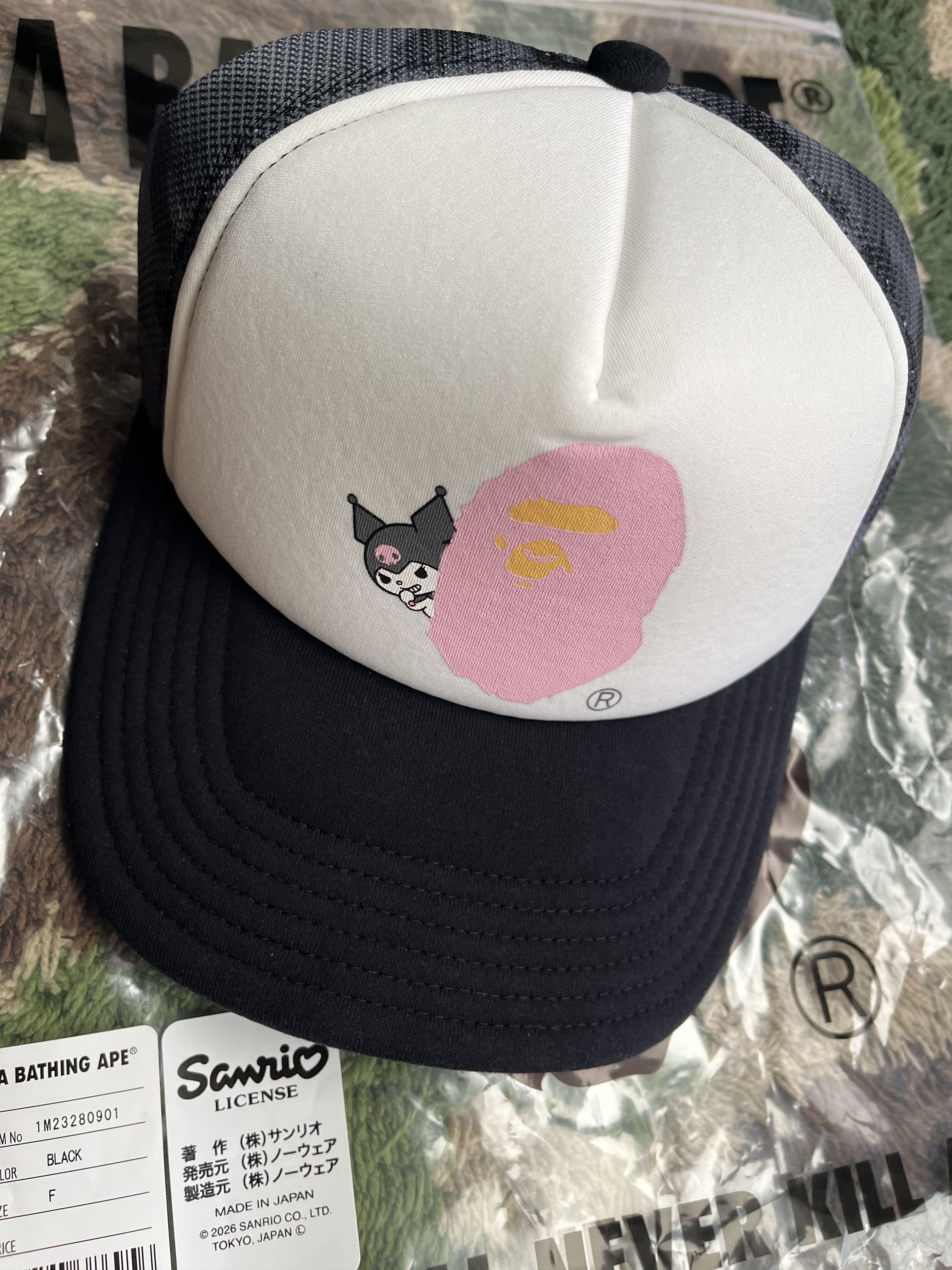 Bape BAPE SANRIO KUROMI APE HEAD ABC CAMO MESH CAP Size ONE SIZE - 3 Thumbnail
