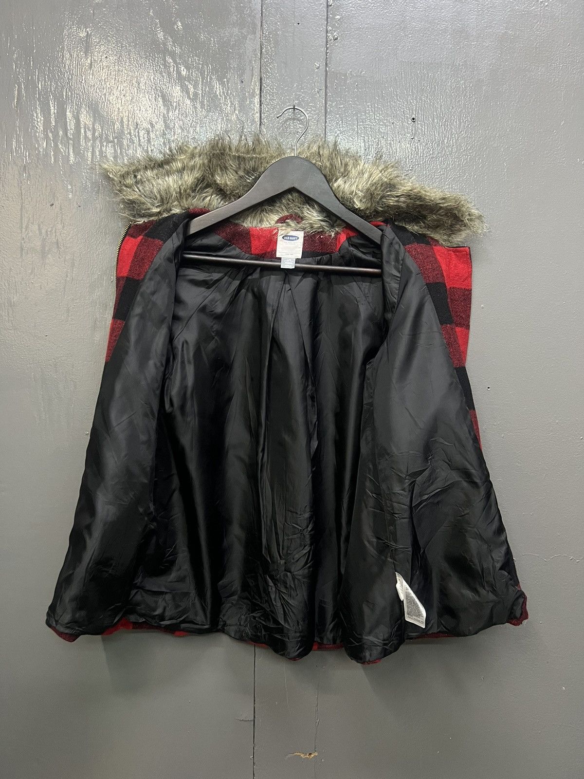 Old Navy Old Navy Red Plaid Faux Fur Collar Jacket Size S / US 4 / IT 40 - 7 Thumbnail