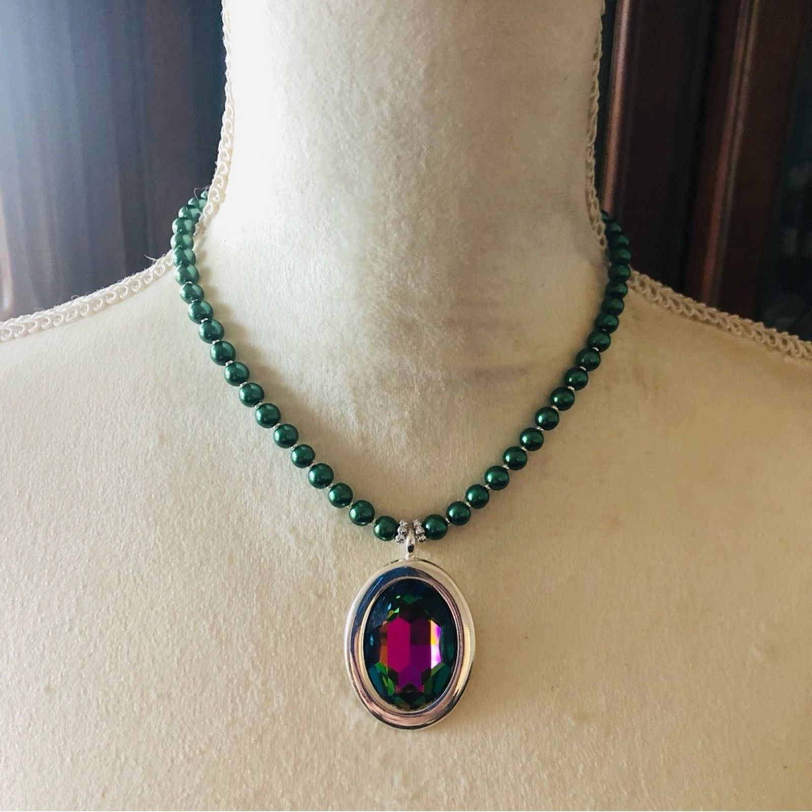Handmade Handcrafted repurpose rainbow faceted stone Pearl necklace Size ONE SIZE - 3 Thumbnail