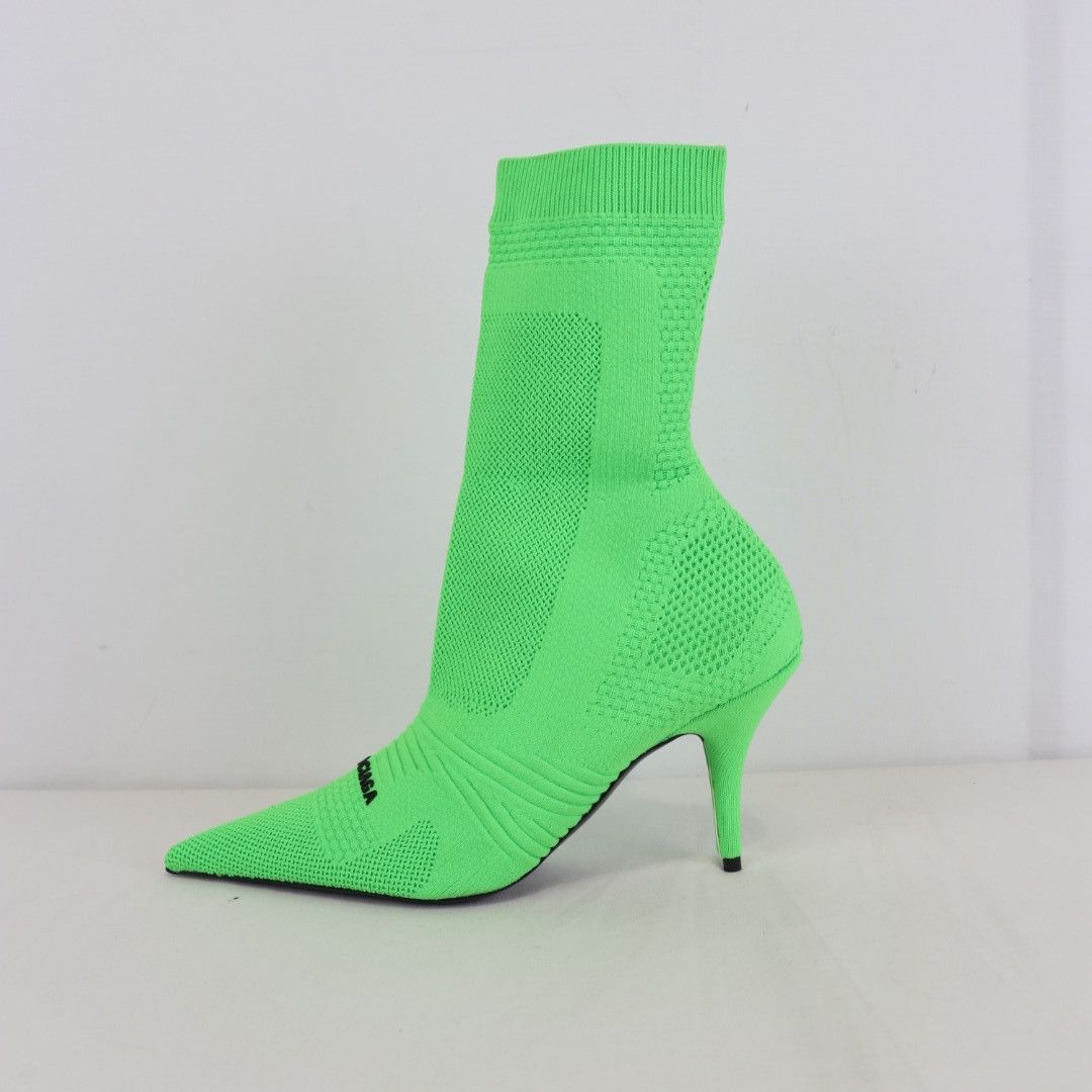 Balenciaga o1rshd1 Textured Recycled Knit Logo Boots in Fluo Green Size US 9 / IT 39 - 5 Thumbnail